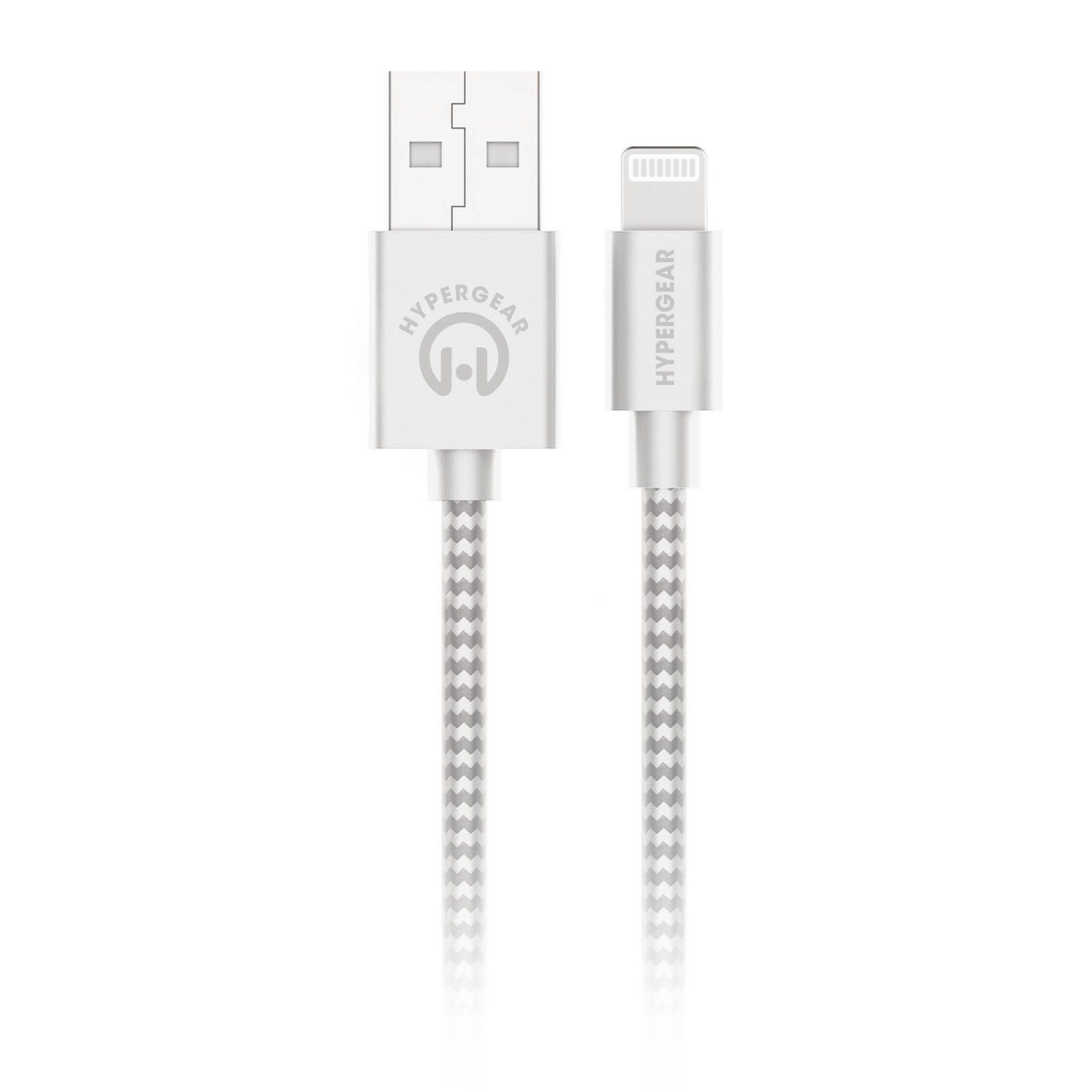 HyperGear 4 ft. (120cm) USB-A to Lightning Braided Charge and Sync Cable - White - 15-11214