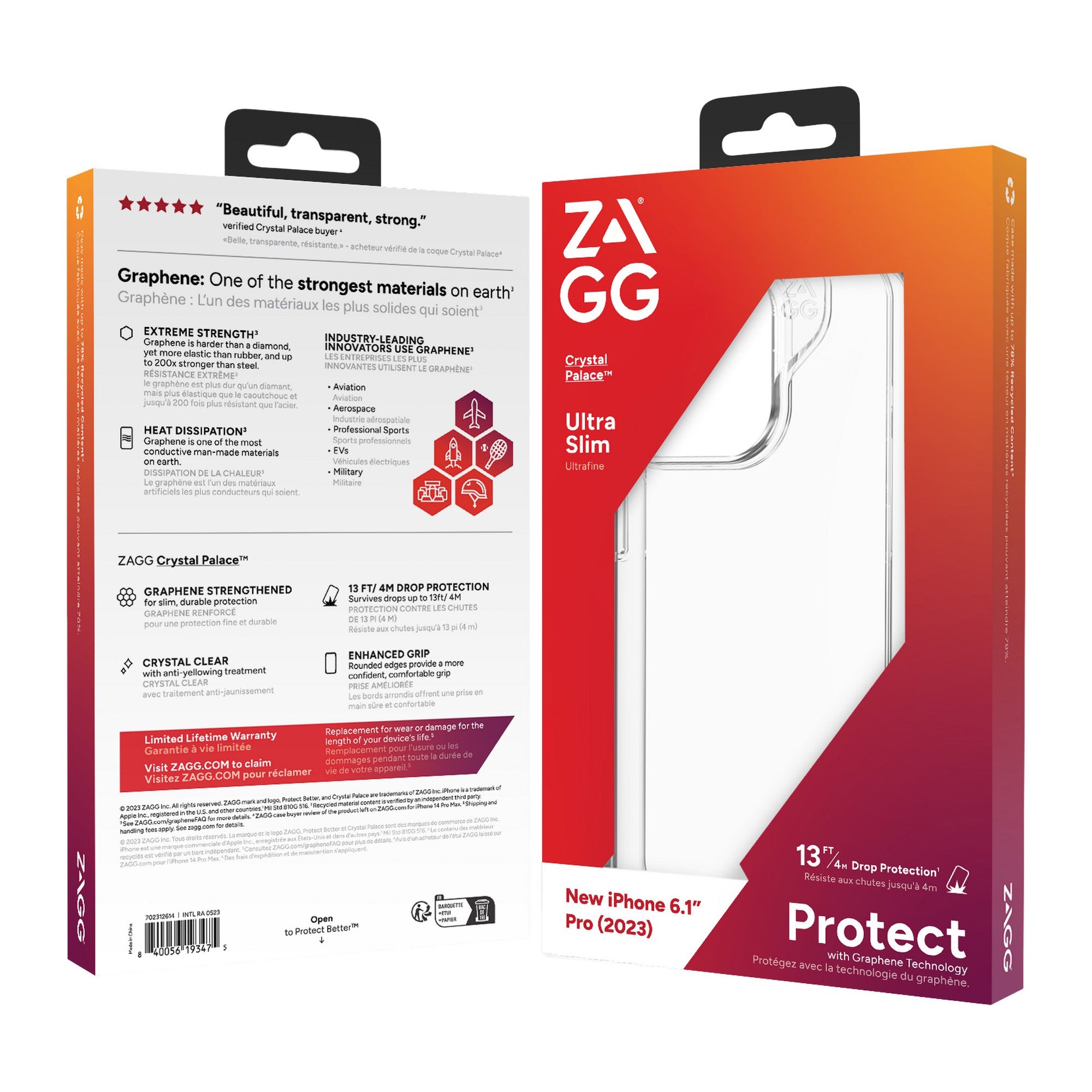 iPhone 15 Pro ZAGG/GEAR4 Graphene Crystal Palace Case - Clear - 15-11650