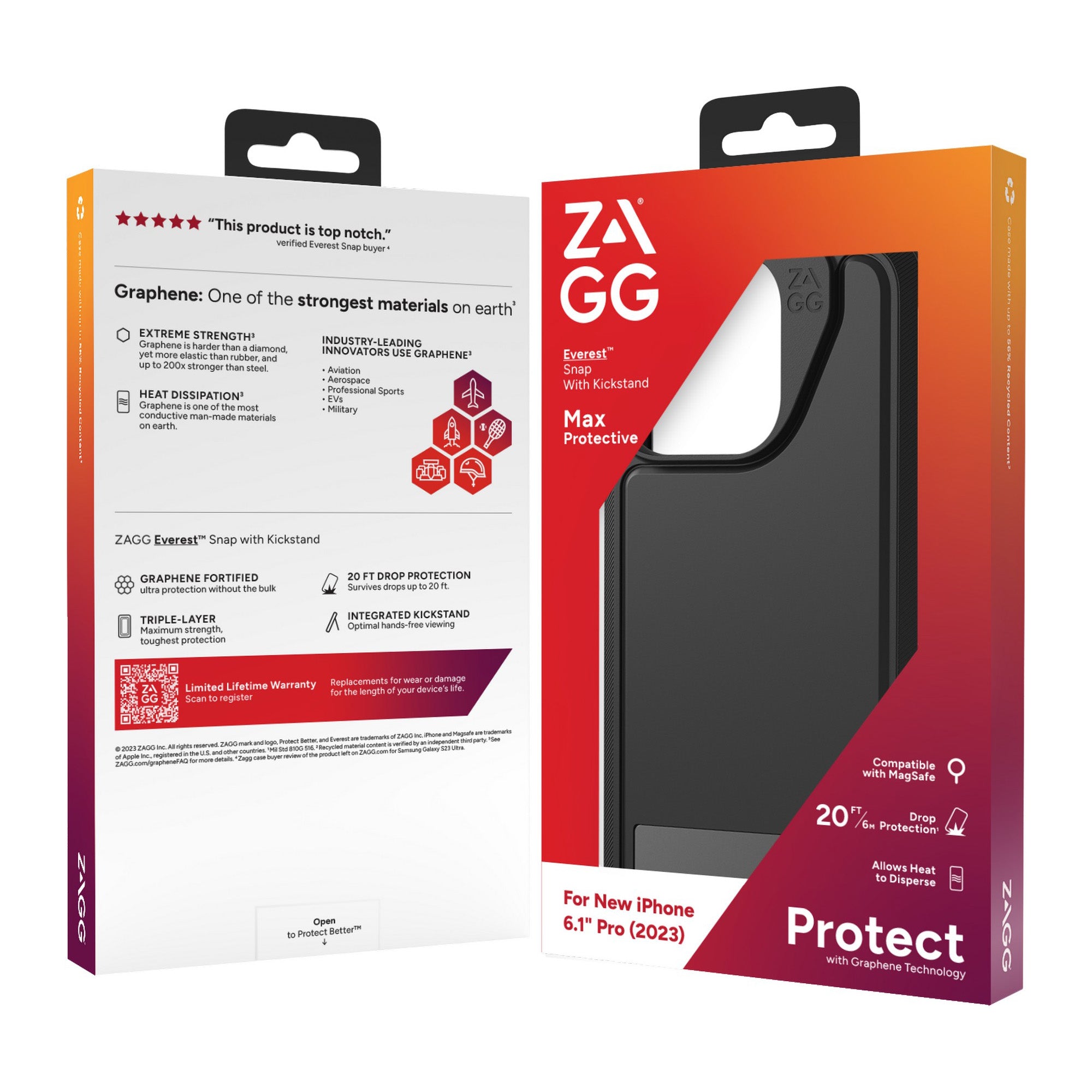 iPhone 15 Pro ZAGG/GEAR4 Graphene Everest Snap Kickstand Case - Black - 15-11670