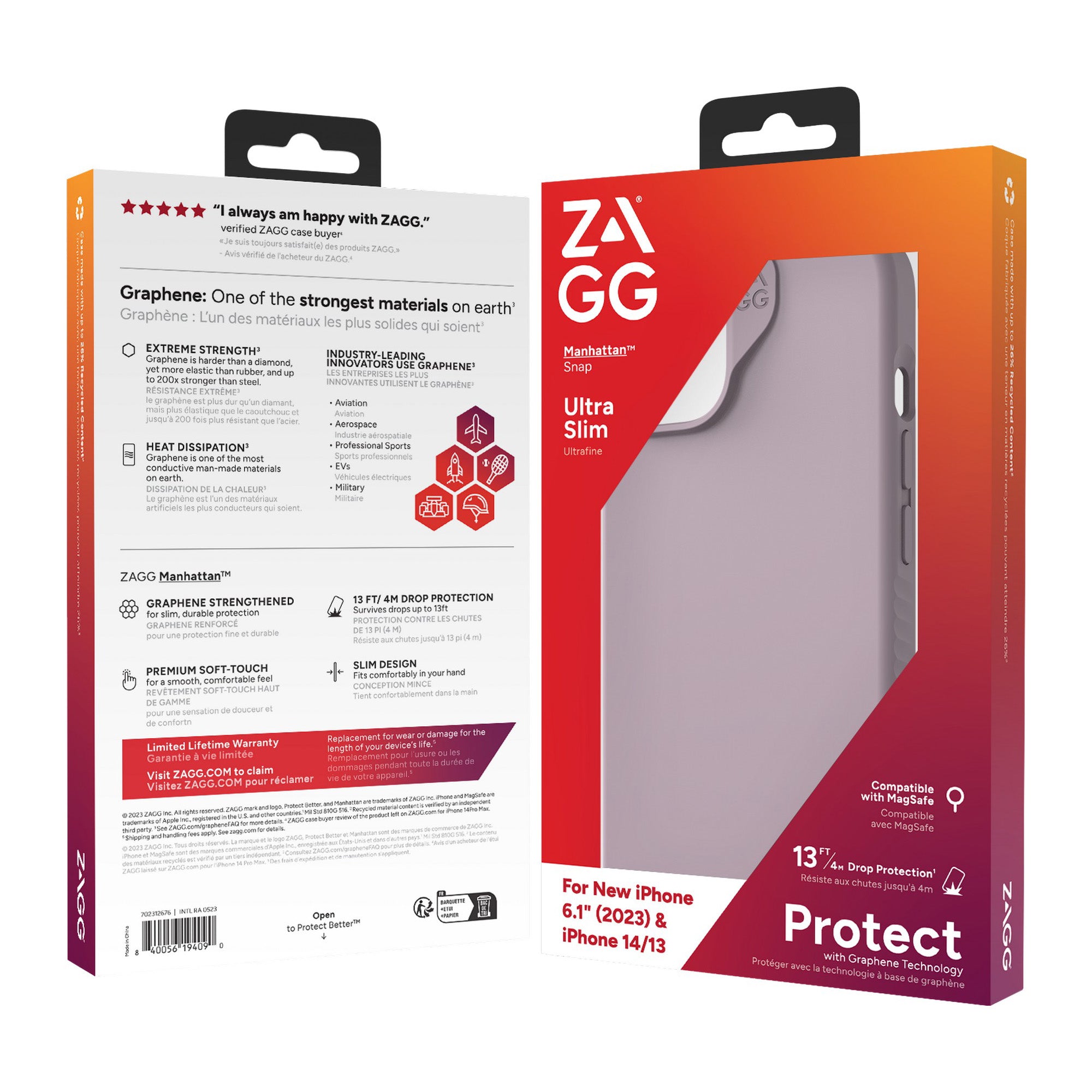 iPhone 15/14/13 ZAGG/GEAR4 Graphene Manhattan Snap Case - Lavender - 15-11731