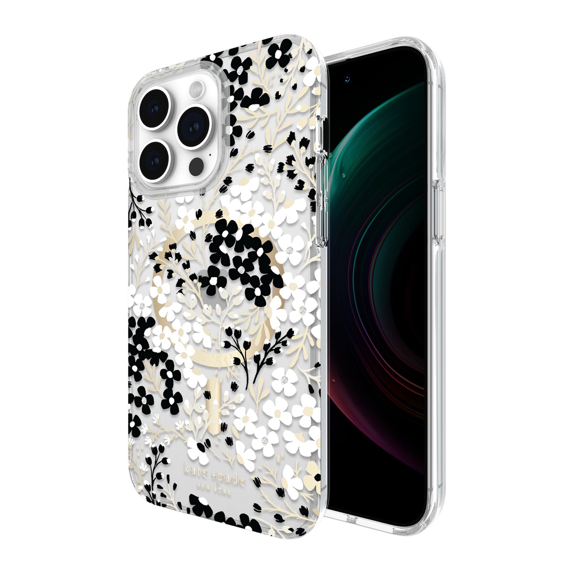 iPhone 15 Pro Max Kate Spade Protective Hardshell MagSafe Case - Black/White (Multi Floral) - 15-12011