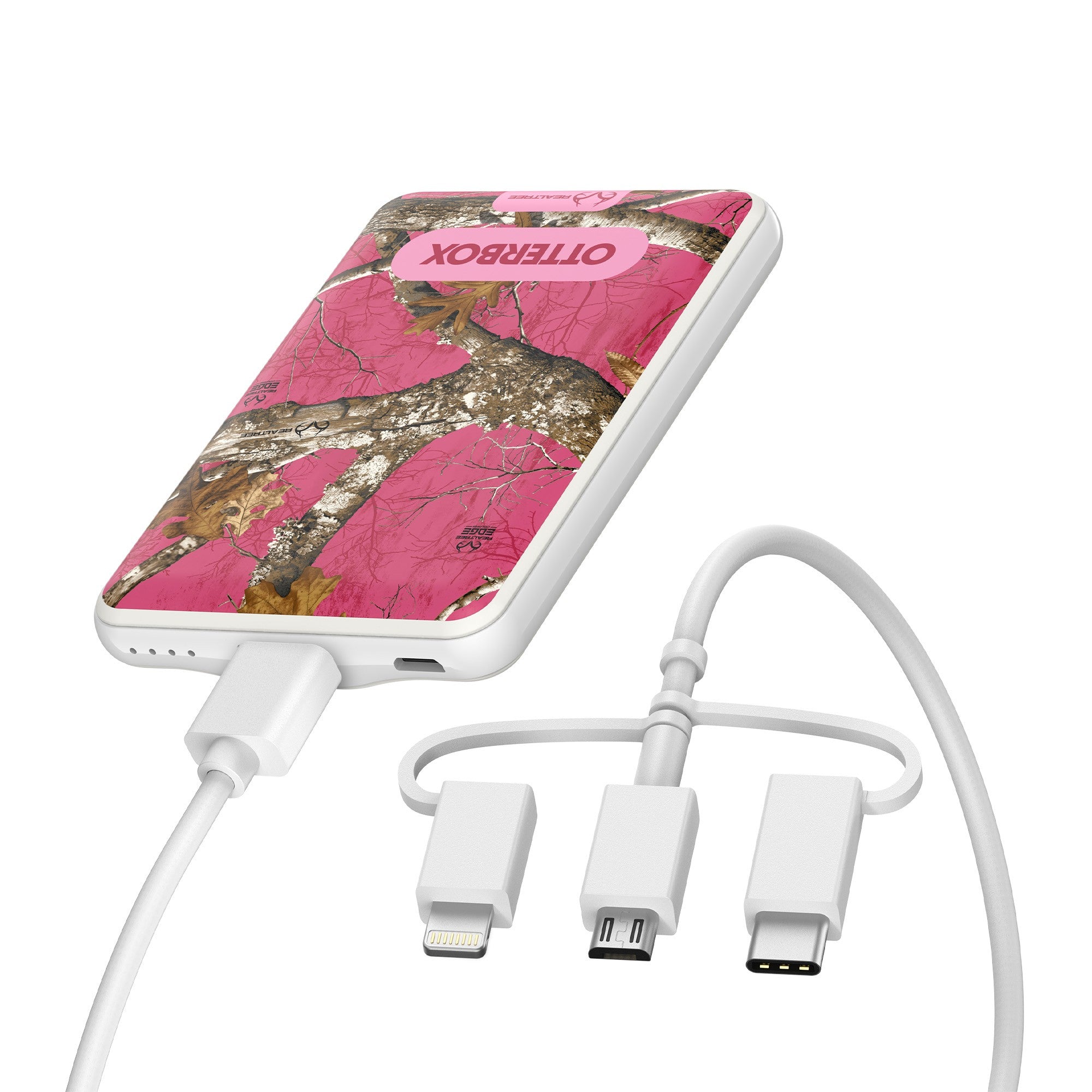 Otterbox 5,000 mAh 3-in-1 Portable Power Bank Mobile Charging Kit - White (Realtree Flamingo) - 15-12099