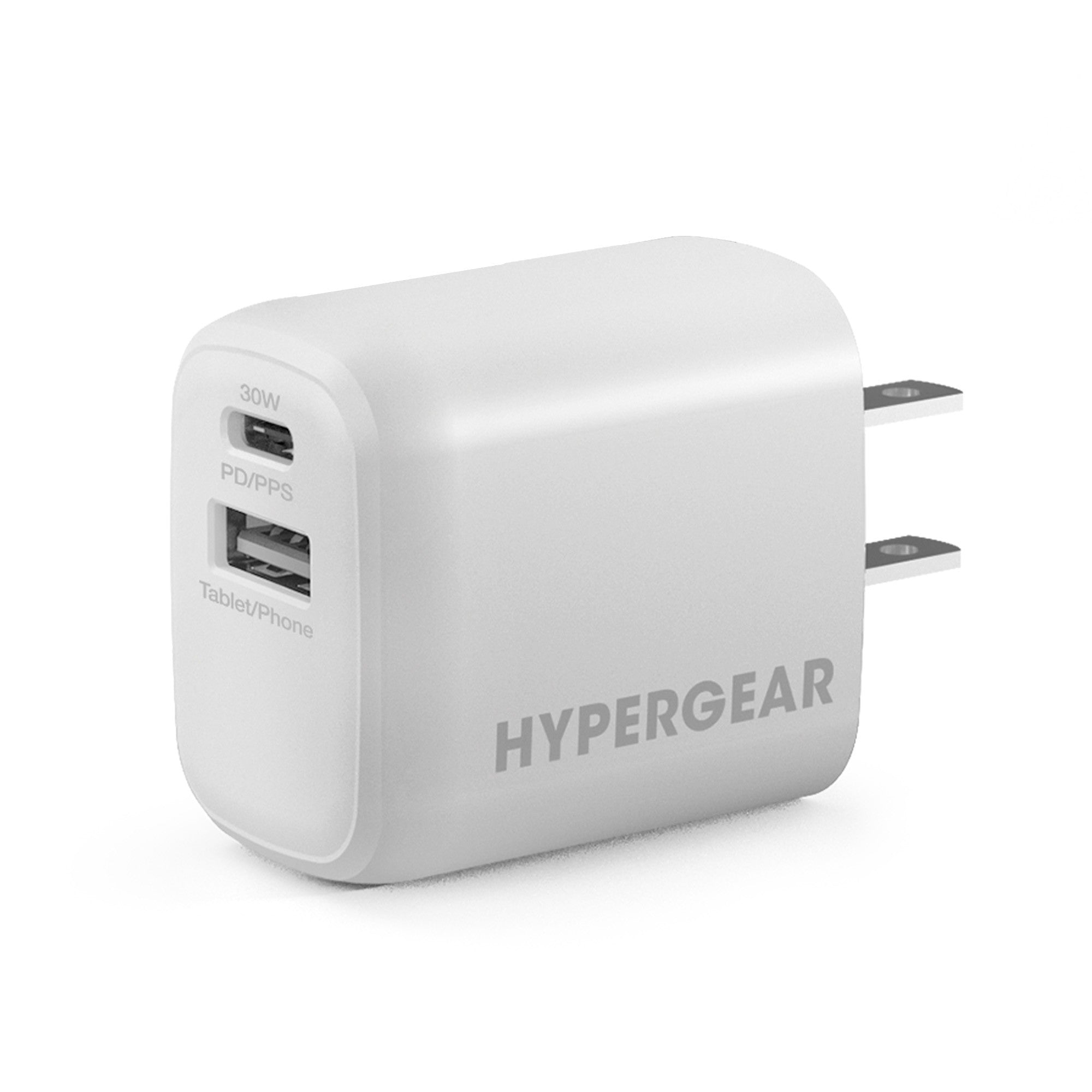 HyperGear 30W Dual Port USB-C PD 30W Max + USB-A 18W Max Wall Charger Hub - White - 15-12233