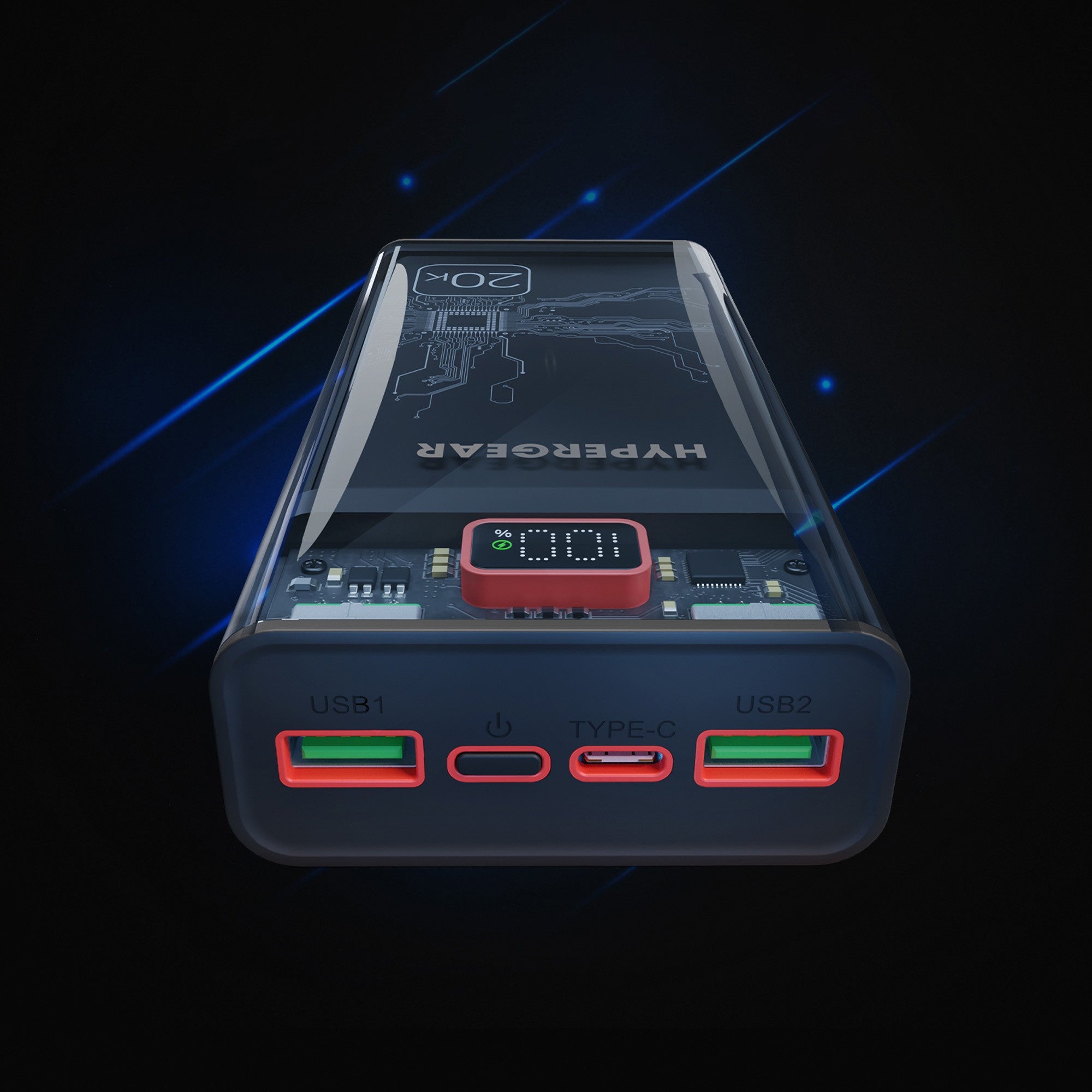 HyperGear 20000mAh Transparent 20W Single Port USB-C and 18W Dual Port USB-A Portable Power Bank - 15-12342