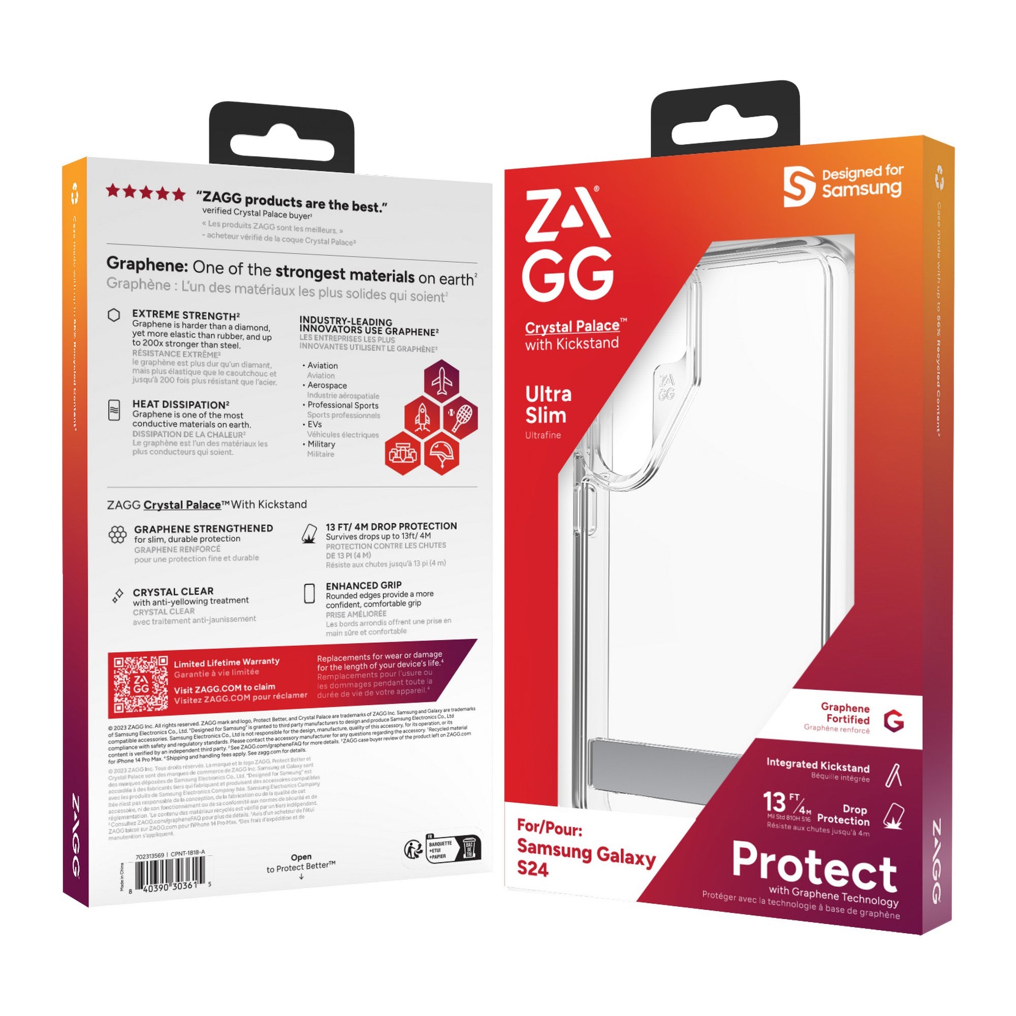 Samsung Galaxy S24 5G ZAGG Graphene Crystal Palace Kickstand Case - Clear - 15-12370