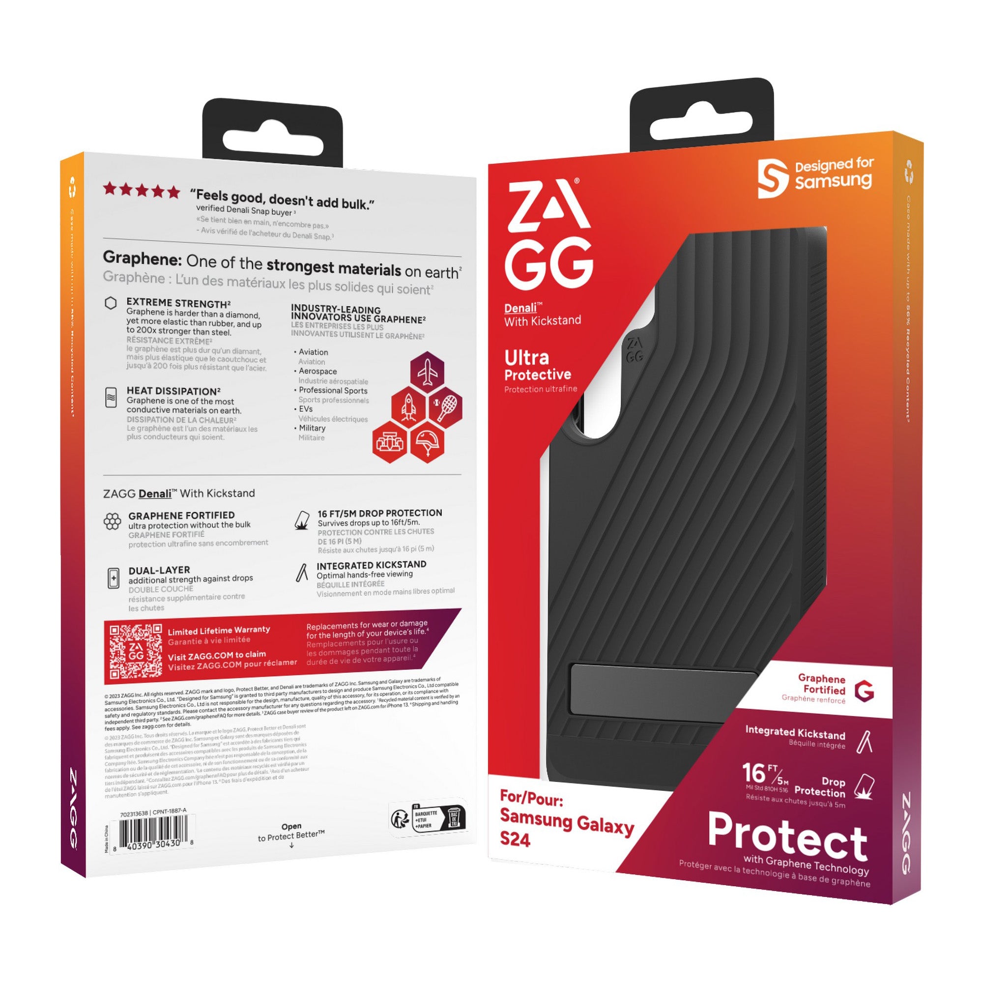 Samsung Galaxy S24 5G ZAGG Graphene Denali Kickstand Case - Black - 15-12374