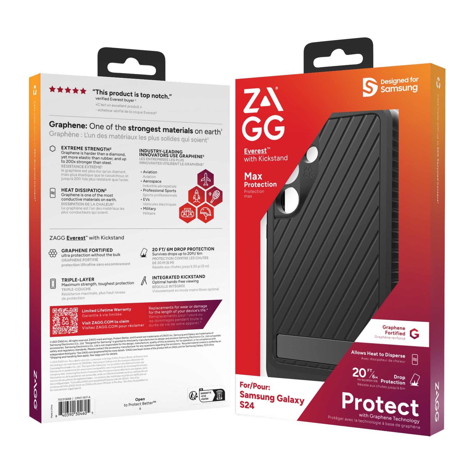 Samsung Galaxy S24 5G ZAGG Graphene Everest Kickstand Case - Black - 15-12375