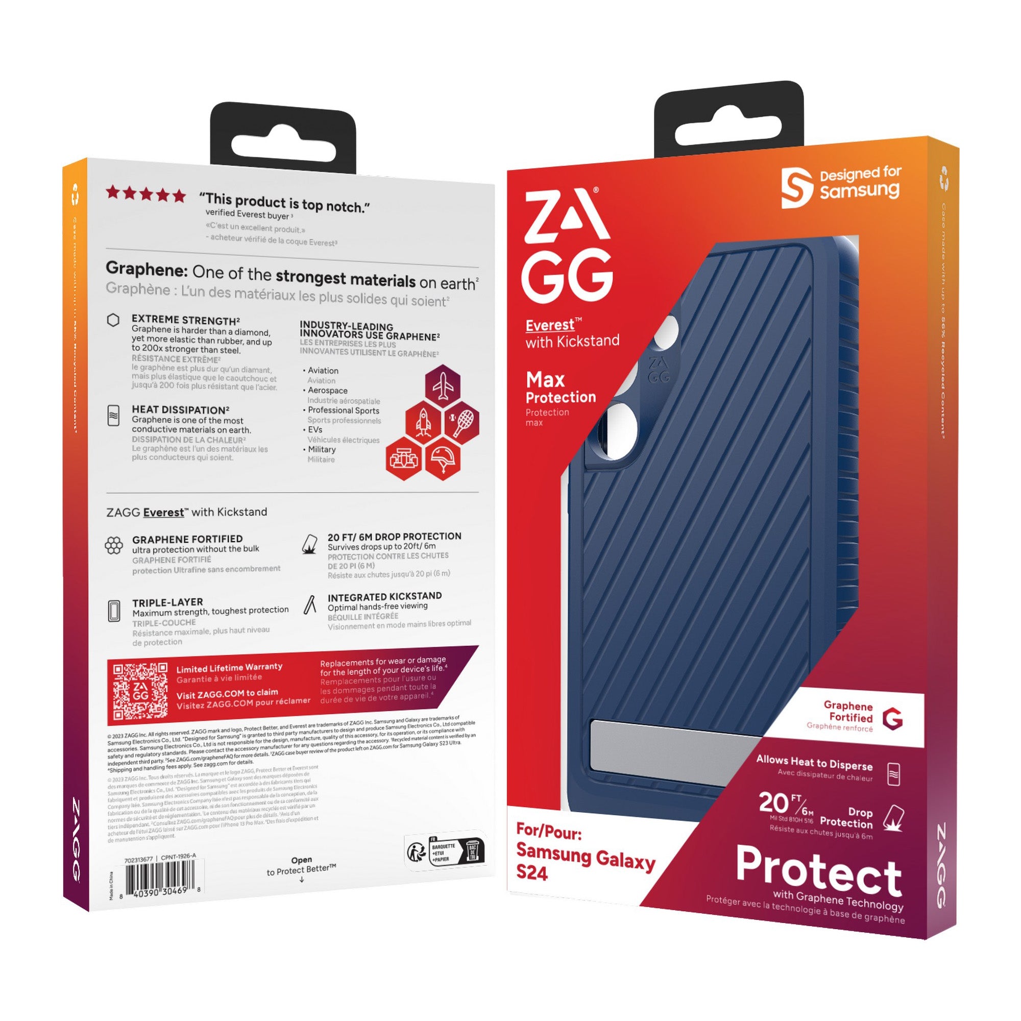 Samsung Galaxy S24 5G ZAGG Graphene Everest Kickstand Case - Navy - 15-12376