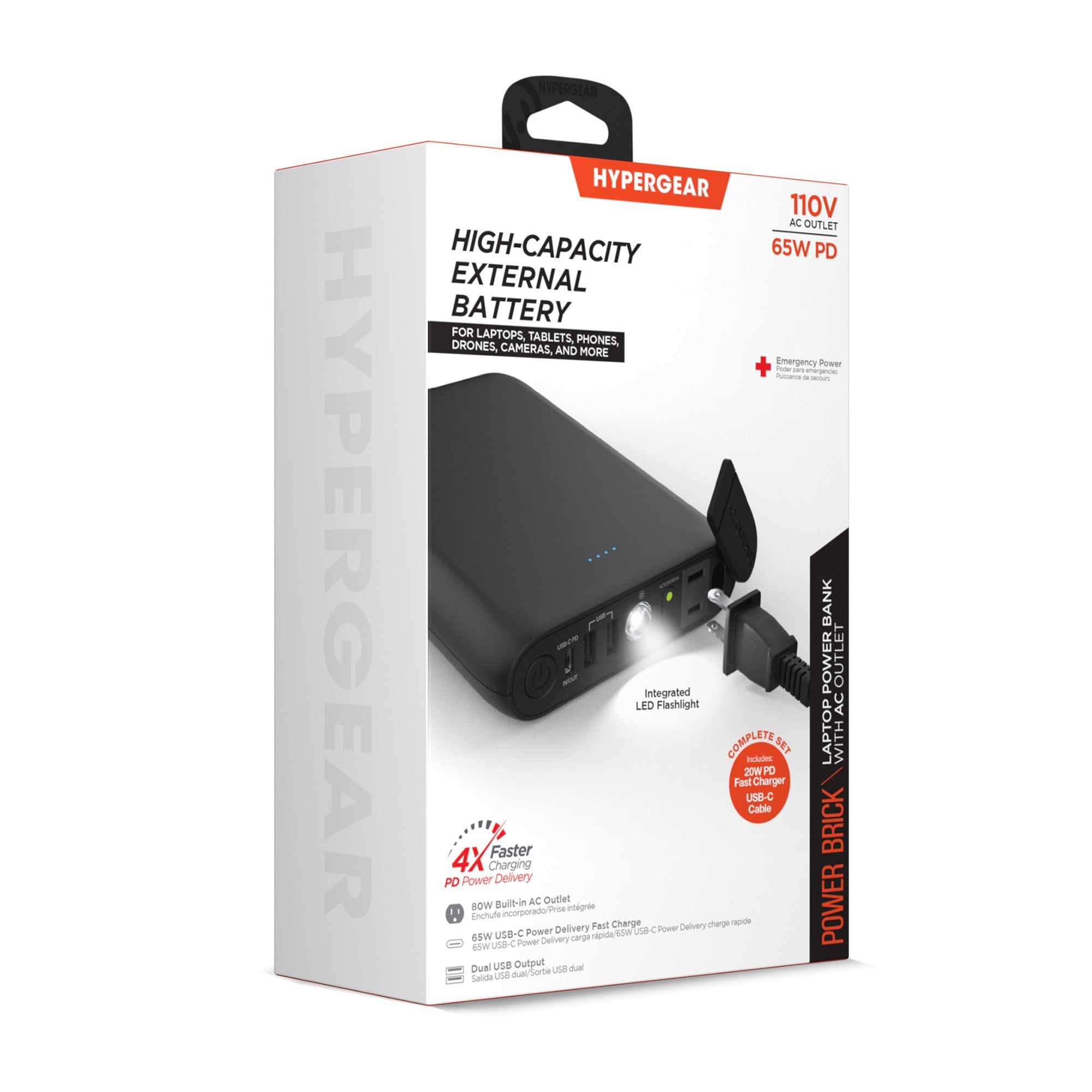 HyperGear 24,000mAh 65W USB-C & A/C Outlet Power Brick Laptop Power Bank - 15-12406
