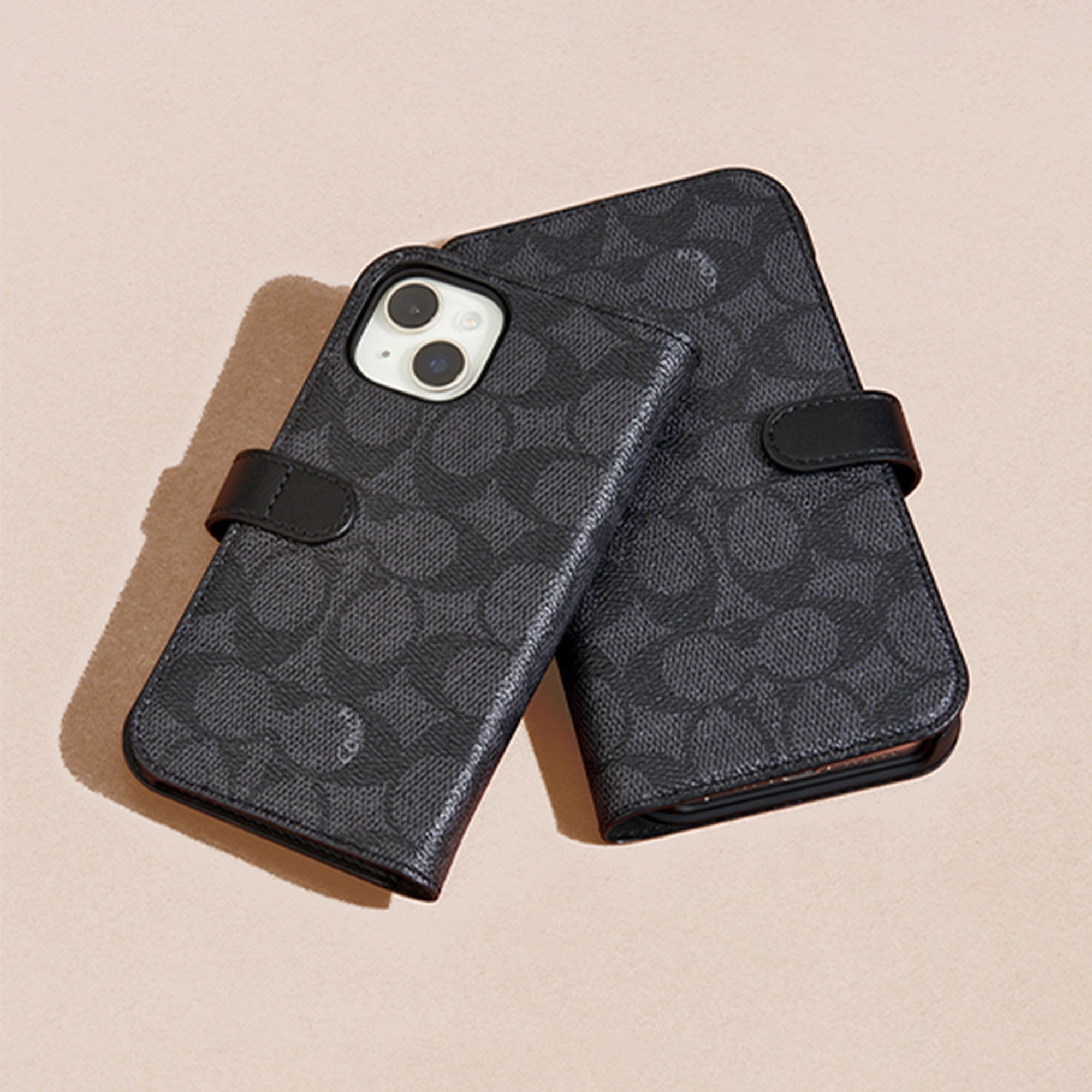 iPhone 15/14/13 Coach Folio Signature C Case - Charcoal - 15-12436