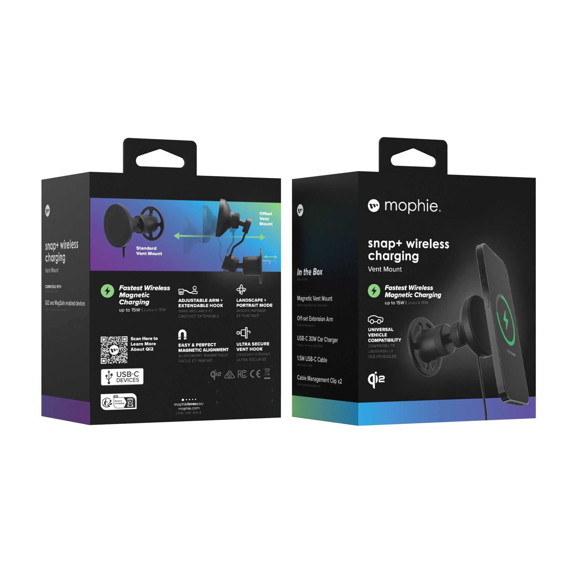 Mophie universal Qi2 snap+ wireless charging vent mount - 15-12502
