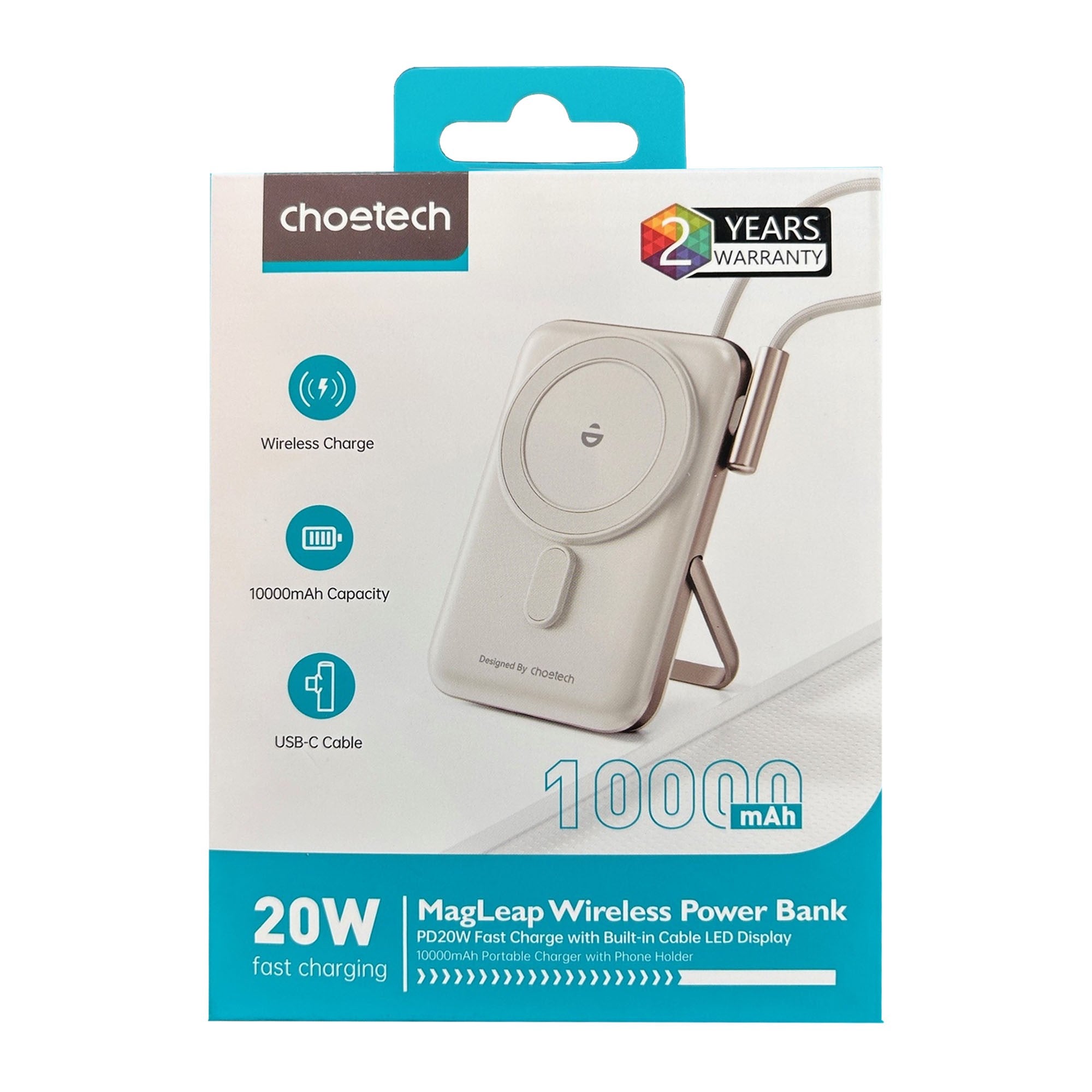 Choetech 10,000 mAh Magsafe Power Bank w/Stand + USB-C cable - 15-12728