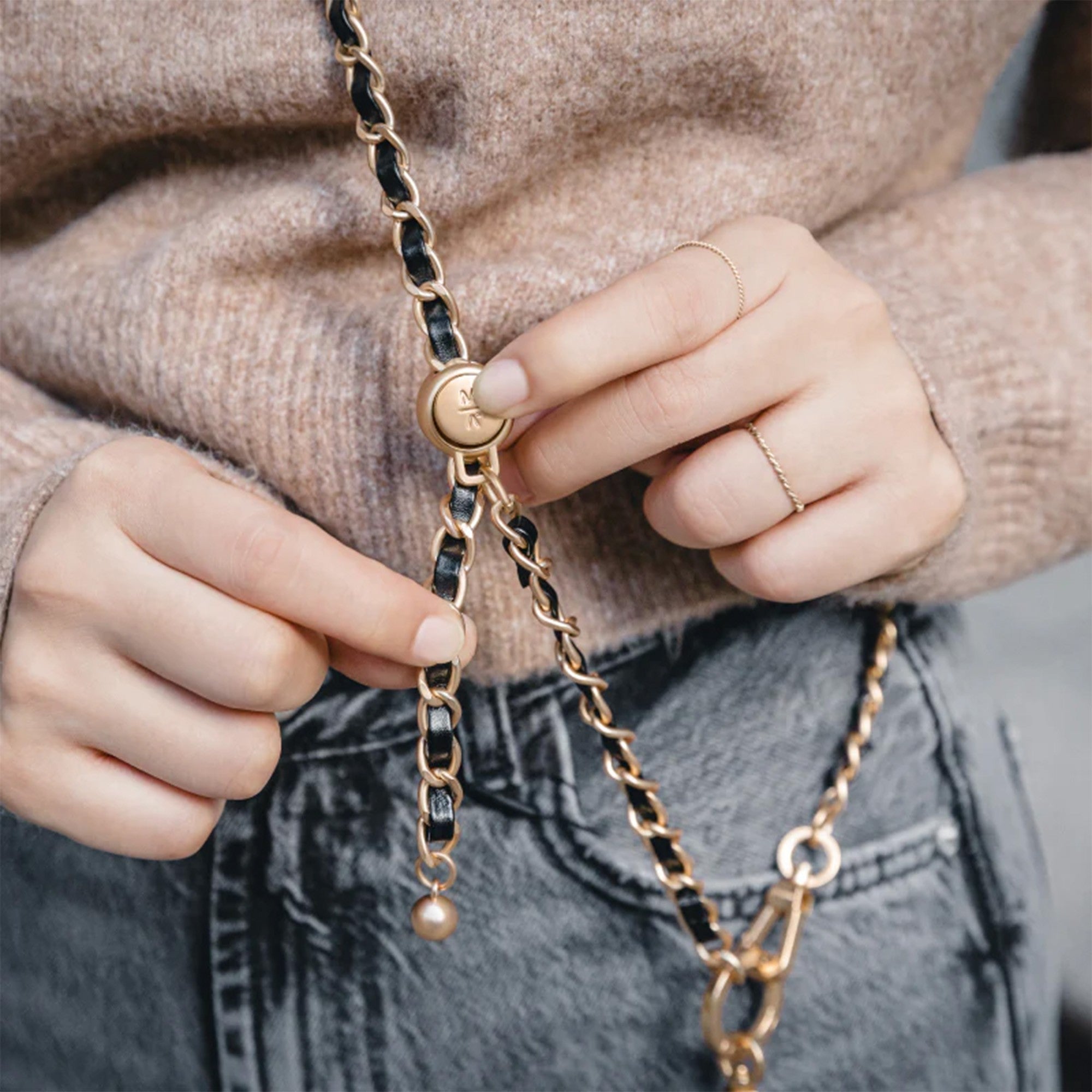 Universal MAGEASY Leather Chain Classic Strap + Card - Black/Gold - 15-12764