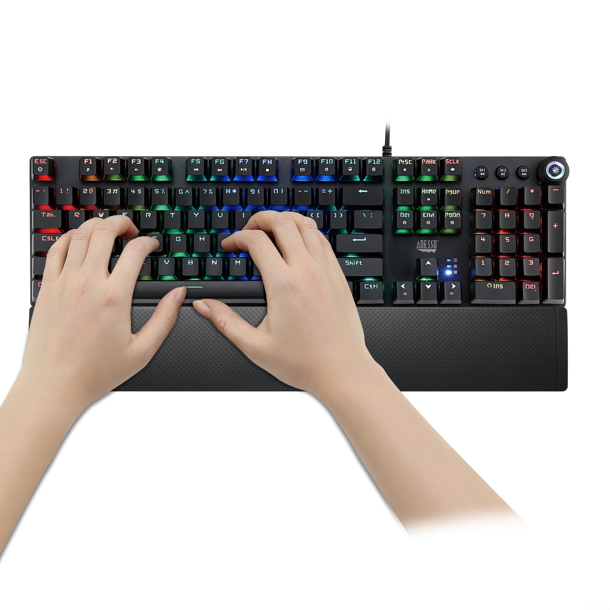 Adesso RGB Programmable Mechanical Gaming Keyboard with Detachable Magnetic Palmrest - 15-13927