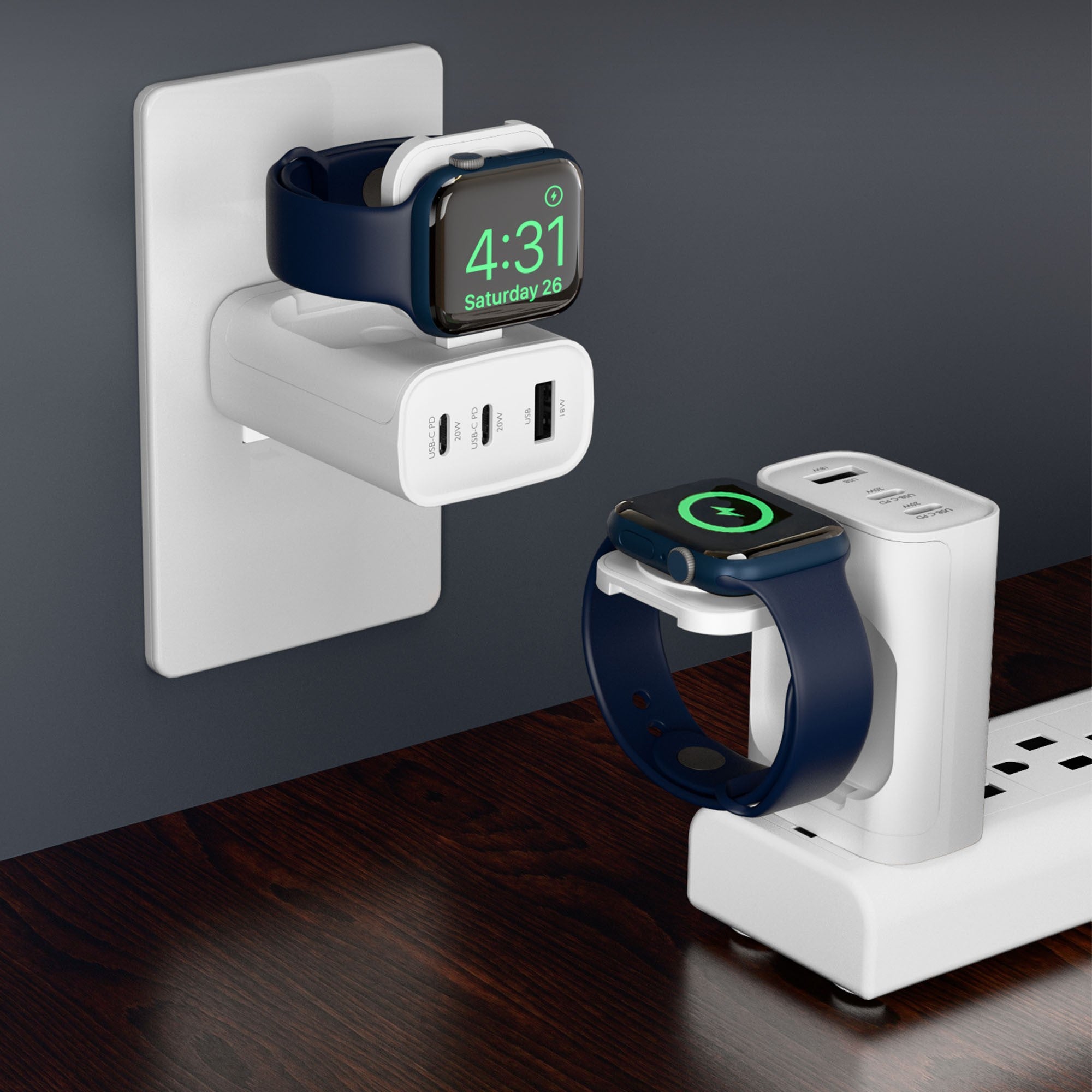 HyperGear 43W Multi-Port Hub w/Apple Watch Charger - White - 15-14069