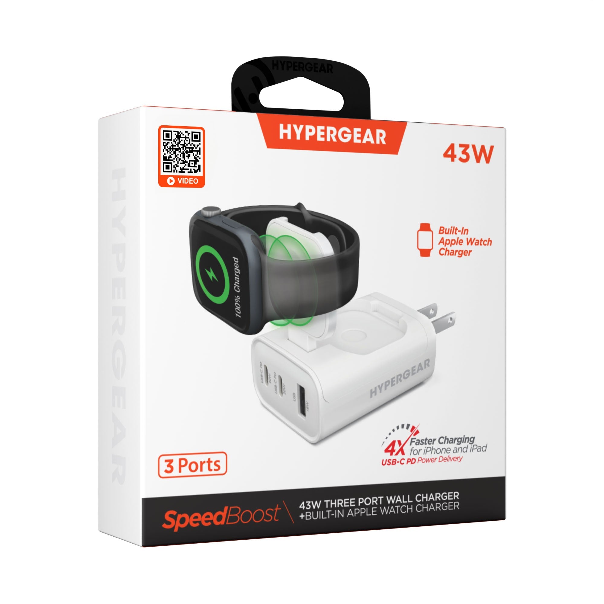 HyperGear 43W Multi-Port Hub w/Apple Watch Charger - White - 15-14069