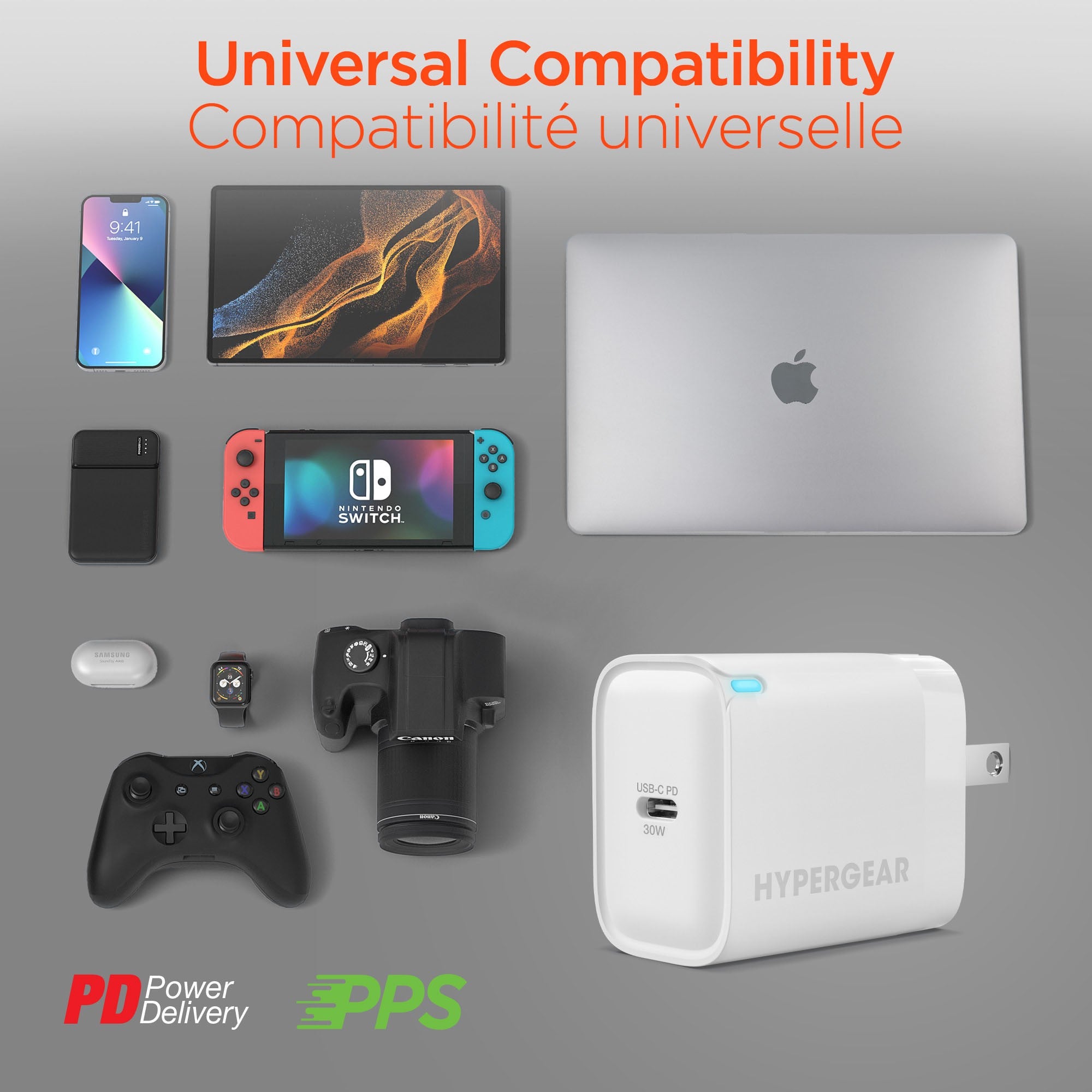 Hypergear 30W USB-C PD Wall Charger Hub w/LED - White - 15-14071