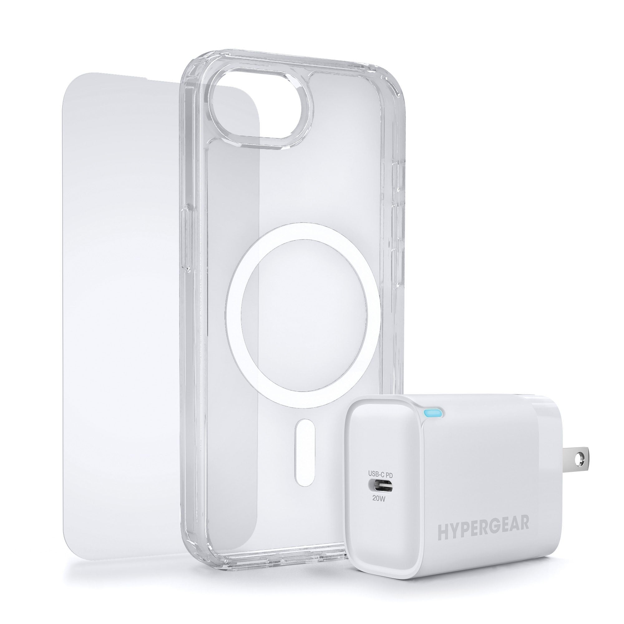 iPhone 17e/16e HyperGear Accessory Bundle - 20W Hub, Glass, Case w/ Magsafe - 15-14087