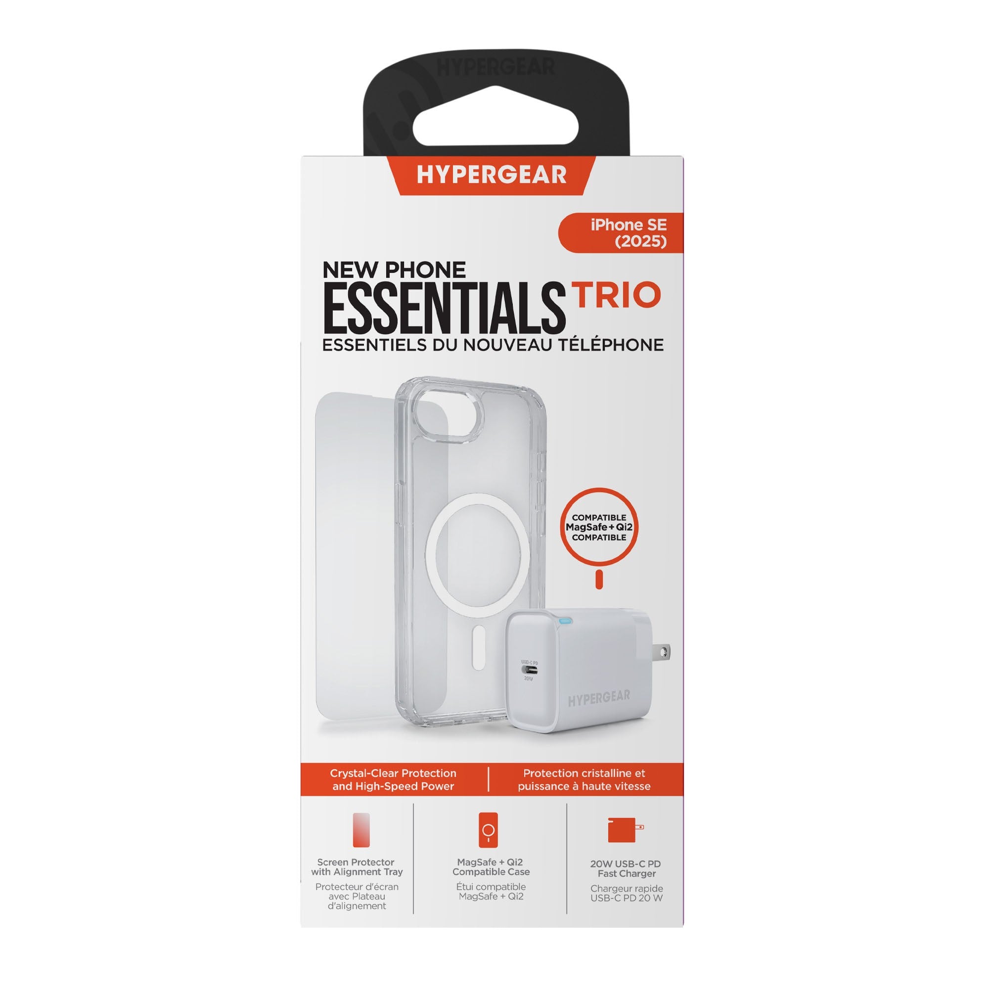 iPhone 17e/16e HyperGear Accessory Bundle - 20W Hub, Glass, Case w/ Magsafe - 15-14087