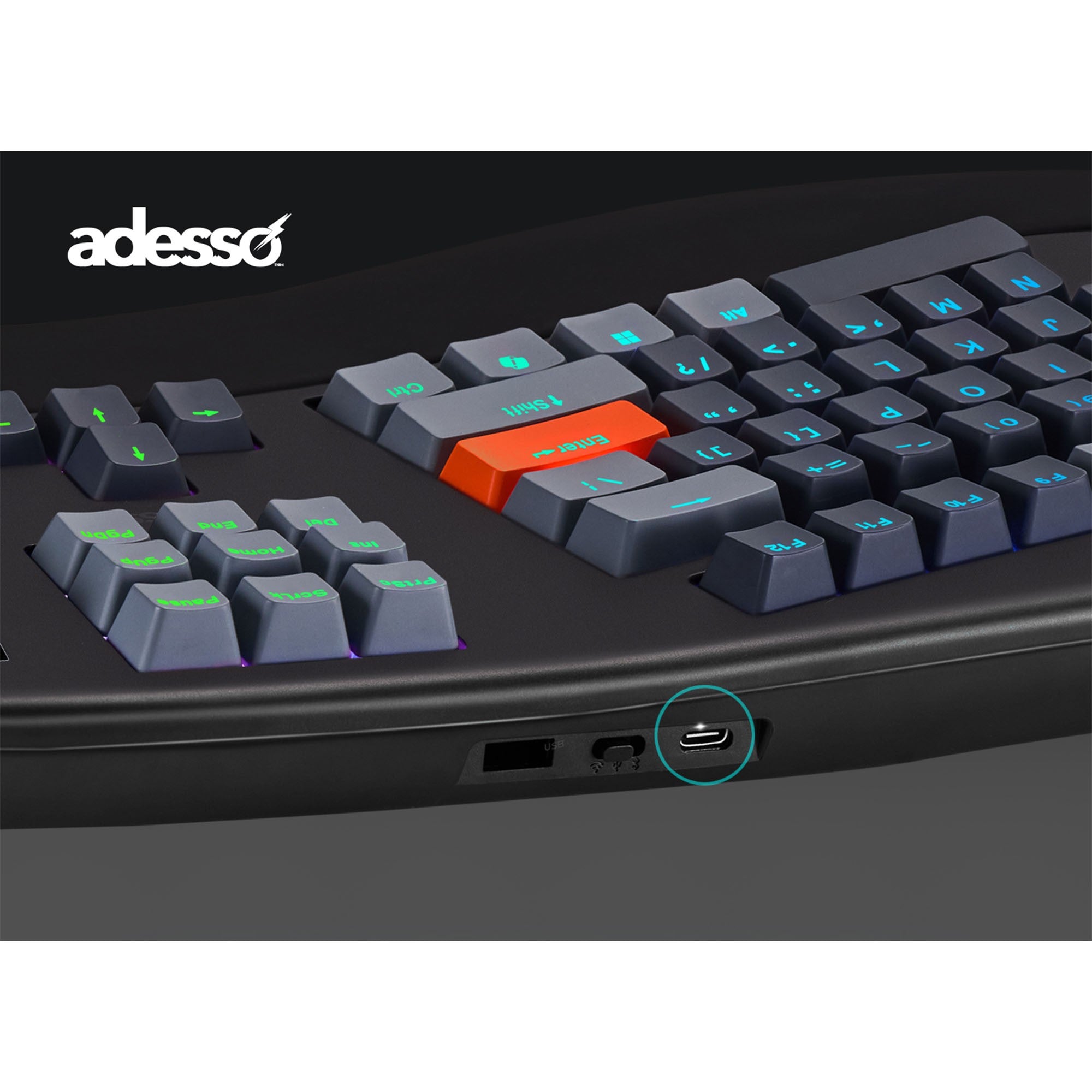 Adesso 2X Large Print Illuminated Ergonomic Mechanical Keyboard - 15-14260