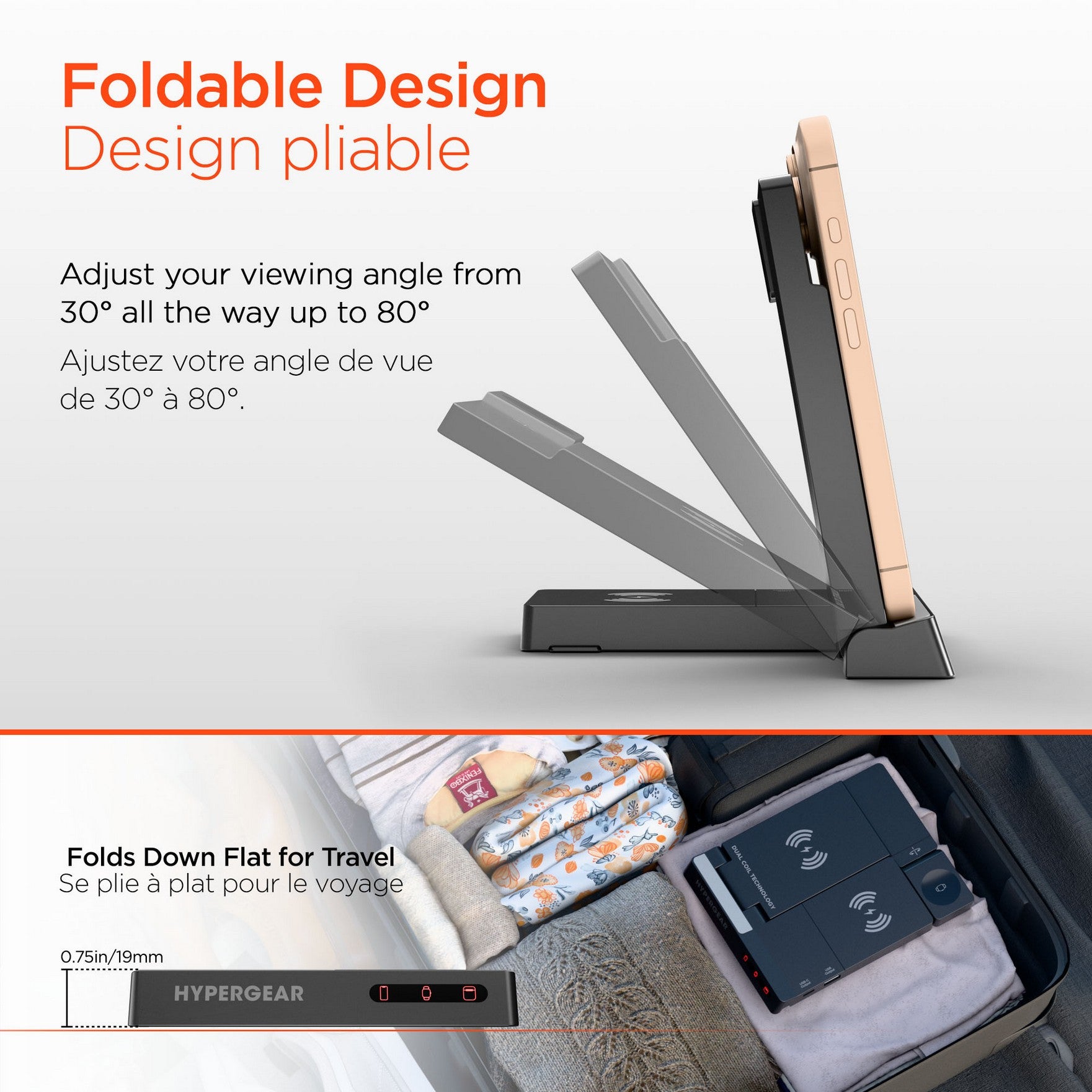 HyperGear 6-in-1 Foldable Wireless Charging Stand Compatible with Samsung & Apple Watch - 15-14278