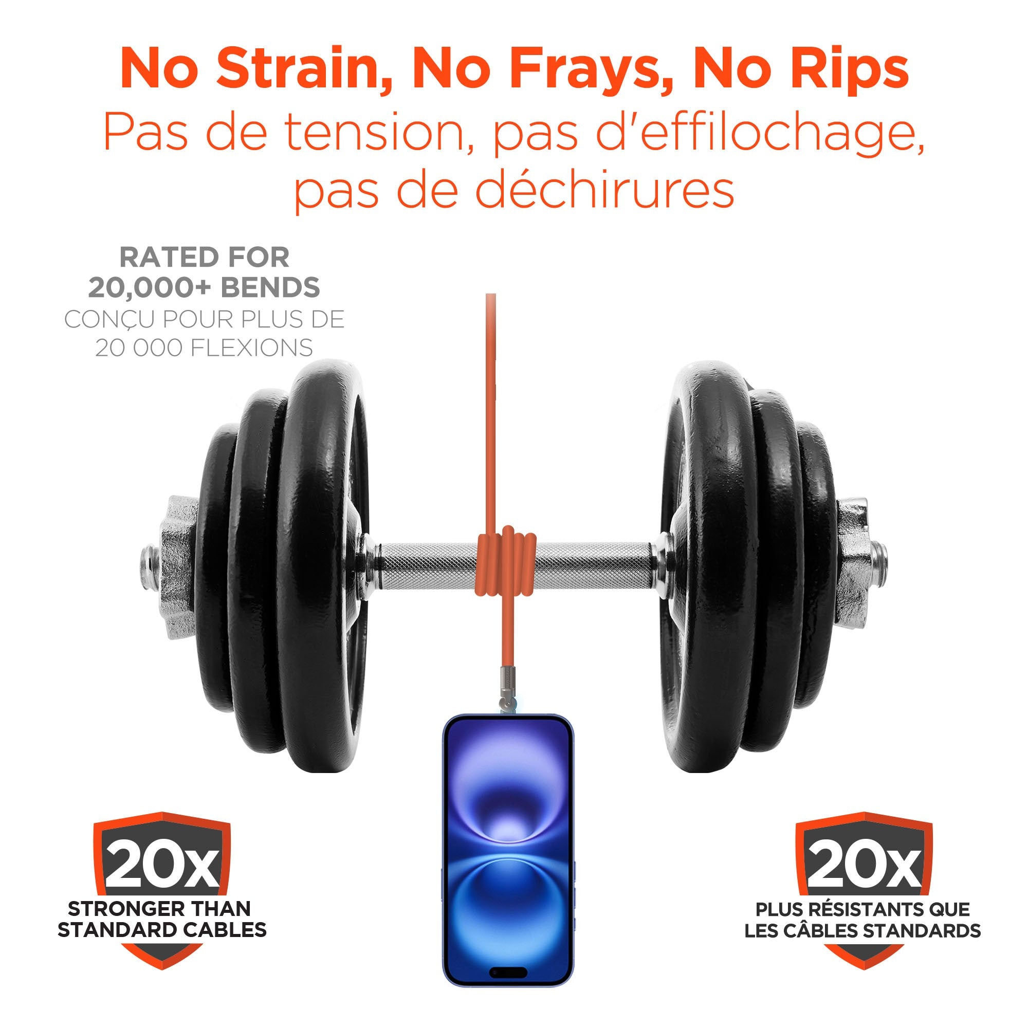 HyperGear 6 ft. 180cm USB-C to USB-C Chunky 180 Rugged Cable w/Rotating Connectors - Orange - 15-14297