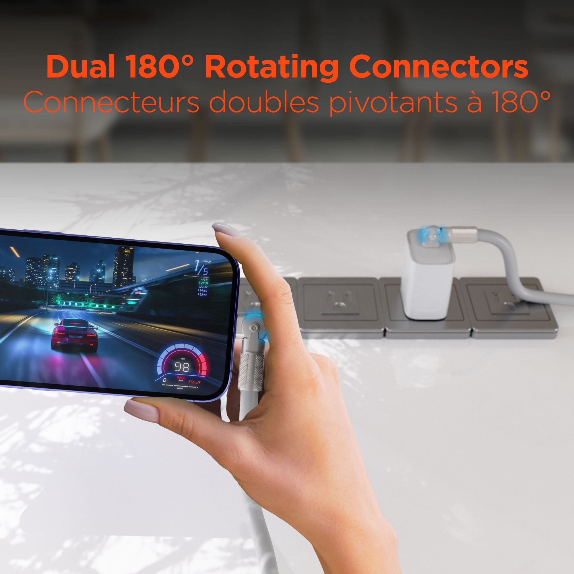 HyperGear 12 ft. 360cm USB-C to USB-C Chunky 180 Rugged Cable w/Rotating Connectors - White - 15-14299