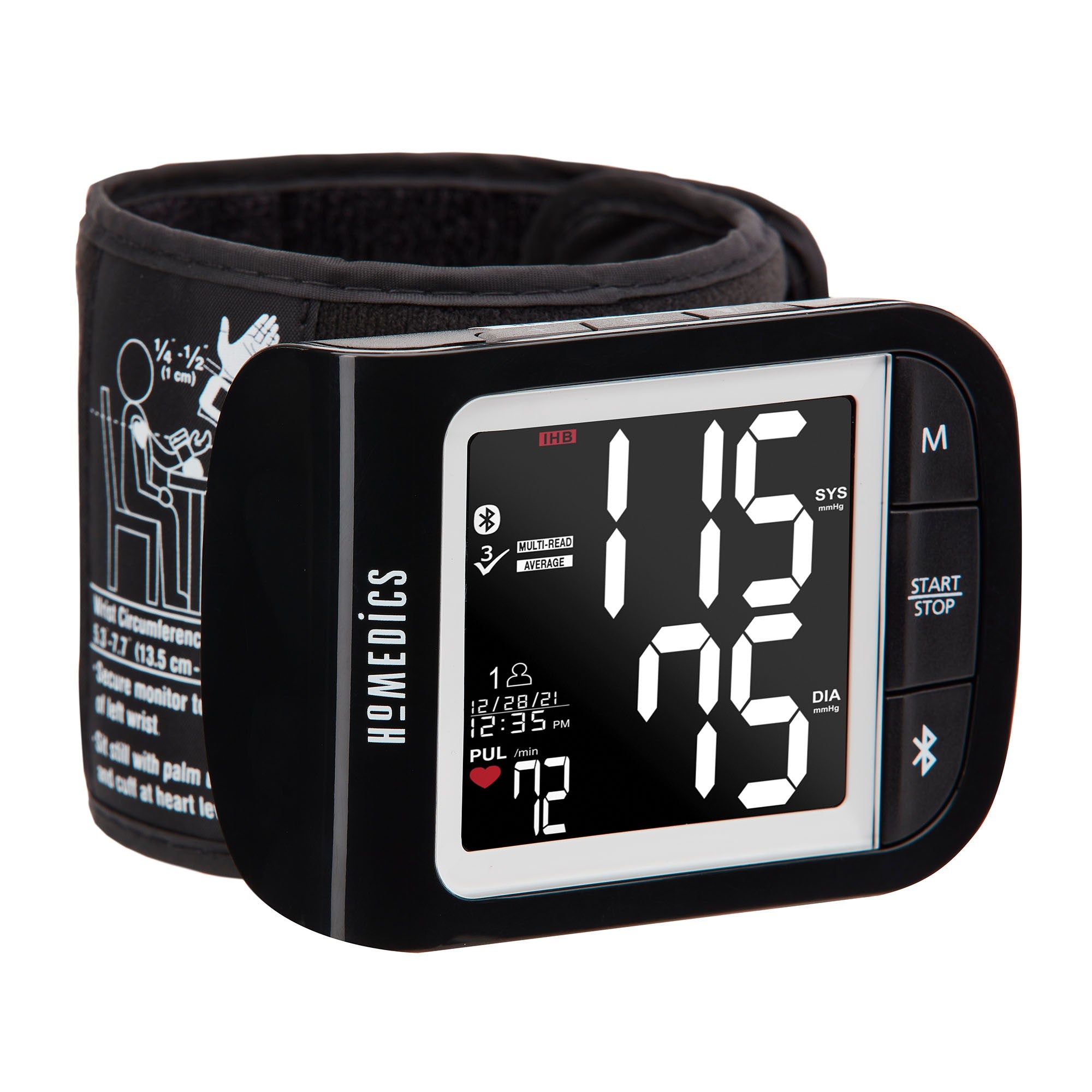 HoMedics Wrist Blood Pressure Monitor with Attached Wrist Cuff and Bluetooth - 15-14388
