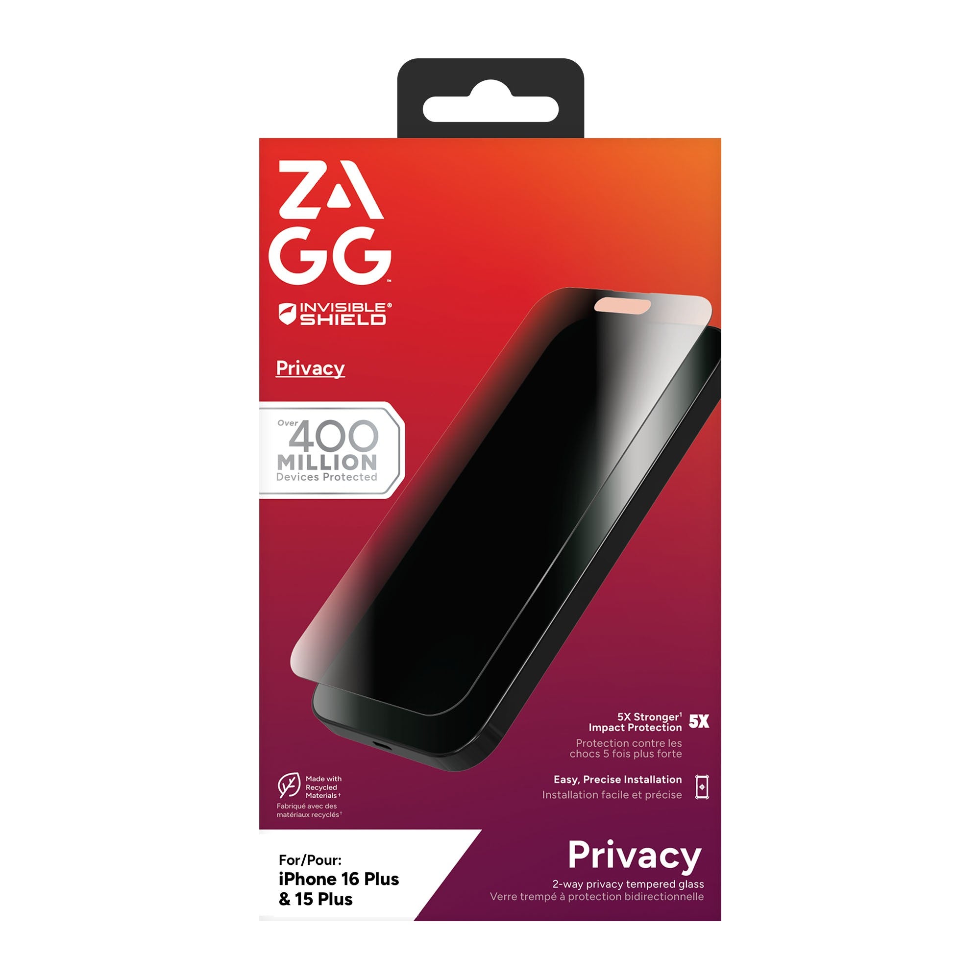 iPhone 16 Plus/15 Plus ZAGG InvisibleShield Glass Elite Privacy Screen Protector - 15-14420