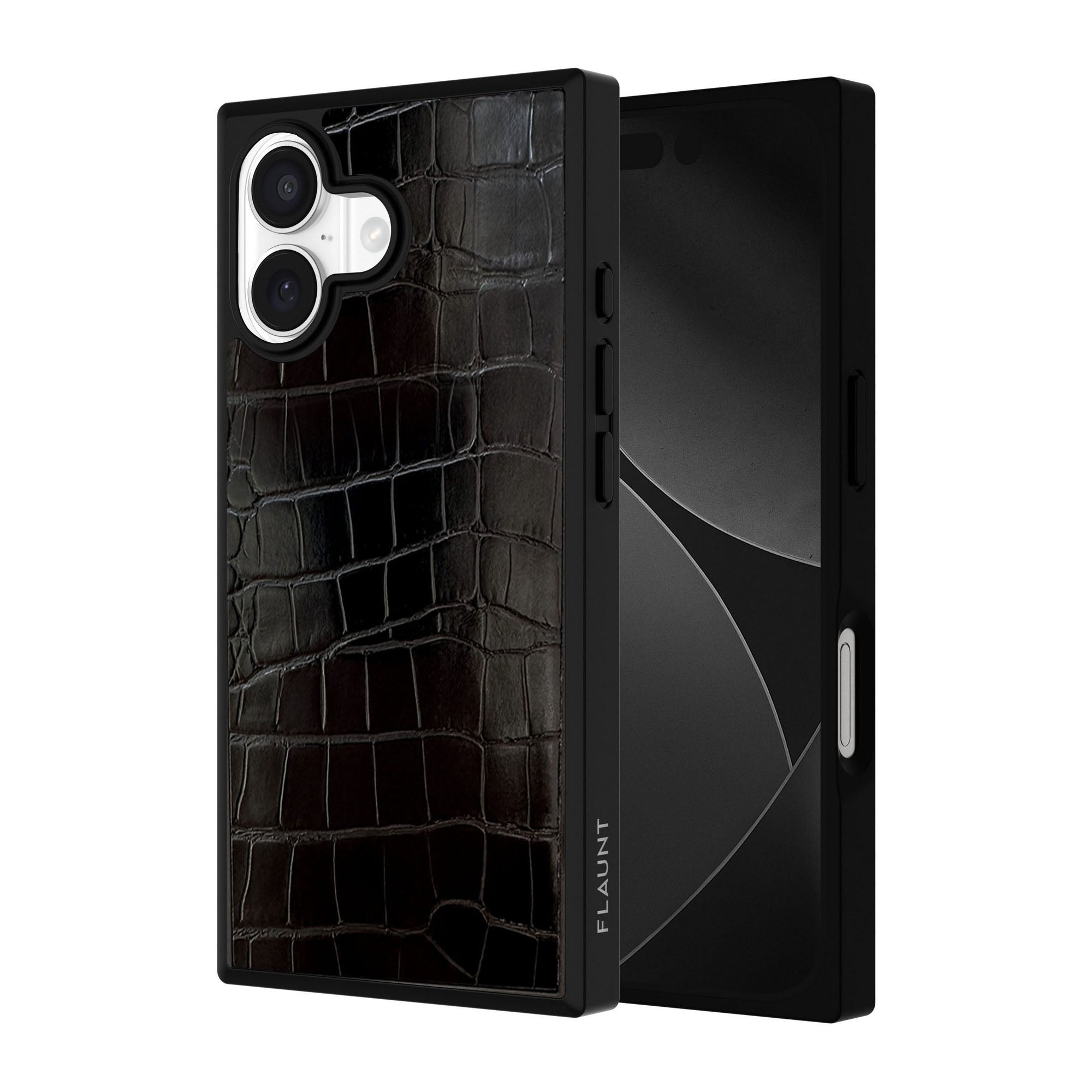 iPhone 17 FLAUNT Square Faux Leather MagSafe Case - Black Crocodile - 15-14570