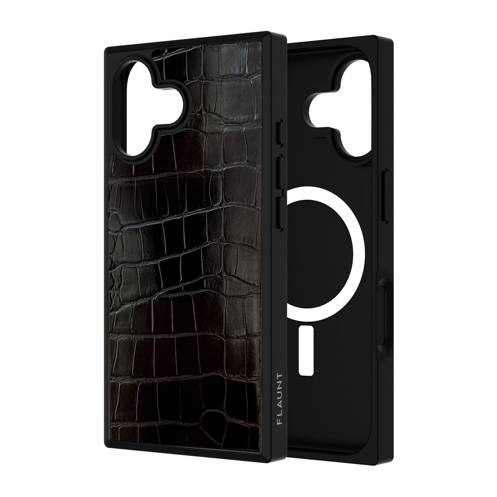 iPhone 17 FLAUNT Square Faux Leather MagSafe Case - Black Crocodile - 15-14570