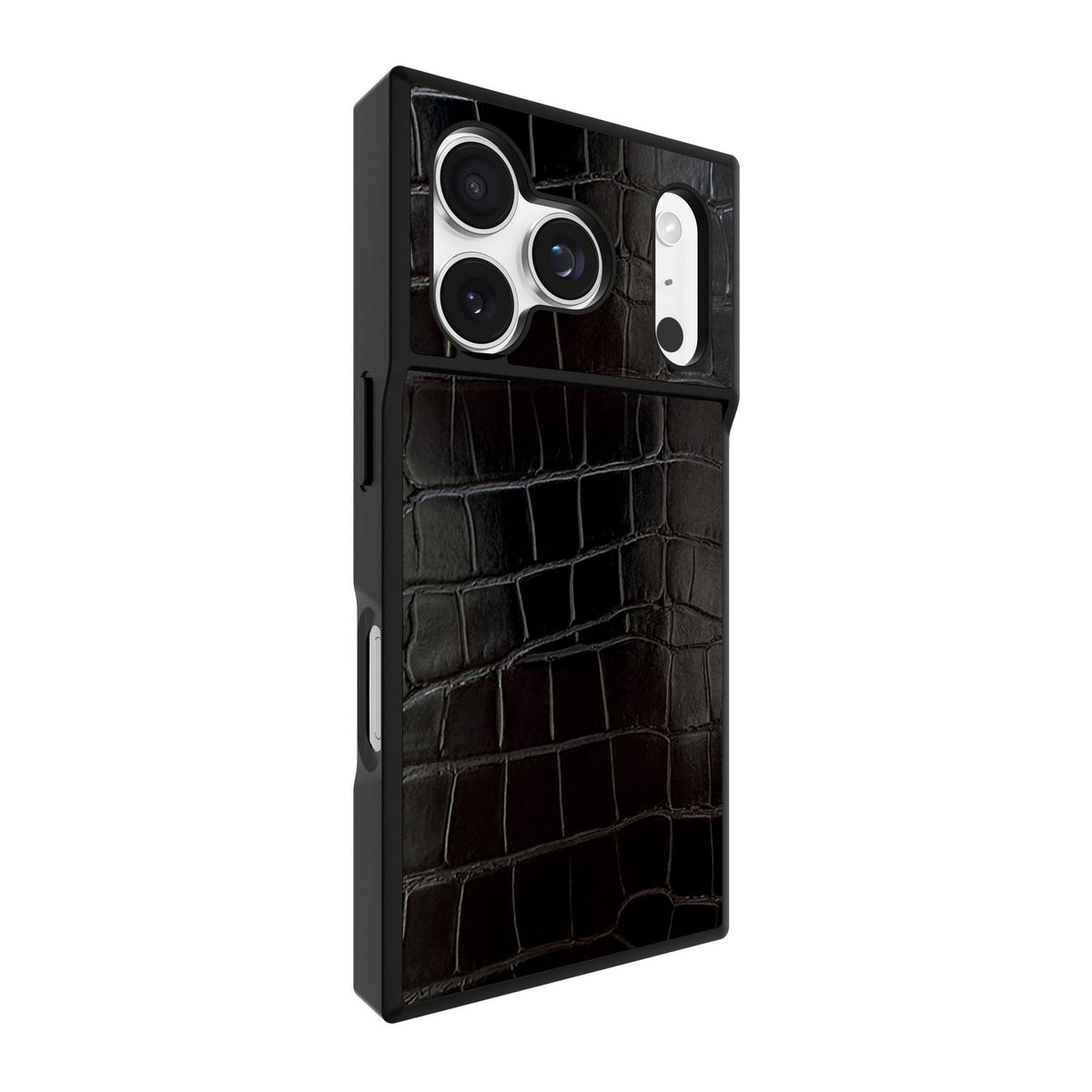 iPhone 18 Pro/17 Pro FLAUNT Square Faux Leather MagSafe Case - Black Crocodile - 15-14591