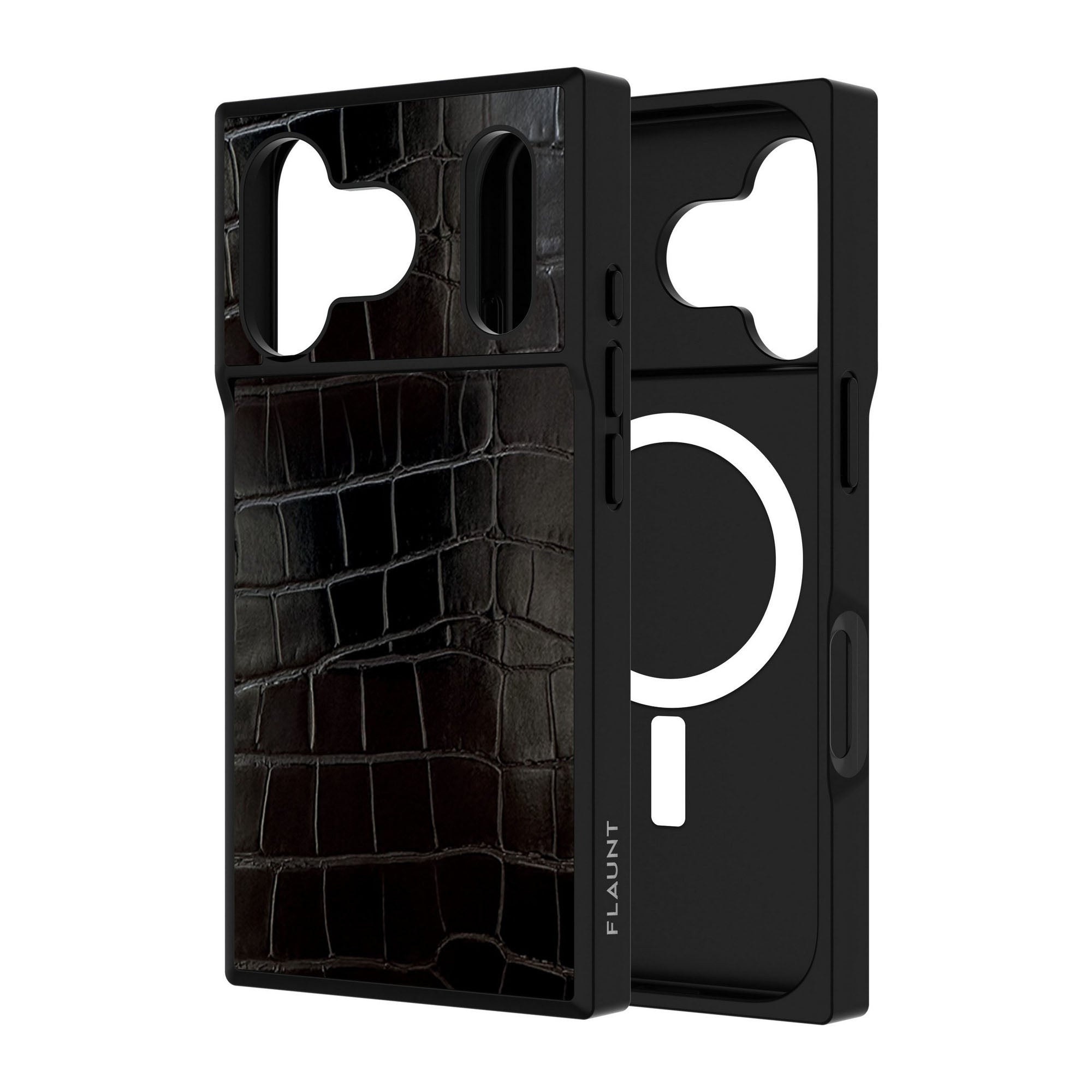 iPhone 17 Pro FLAUNT Square Faux Leather MagSafe Case - Black Crocodile - 15-14591