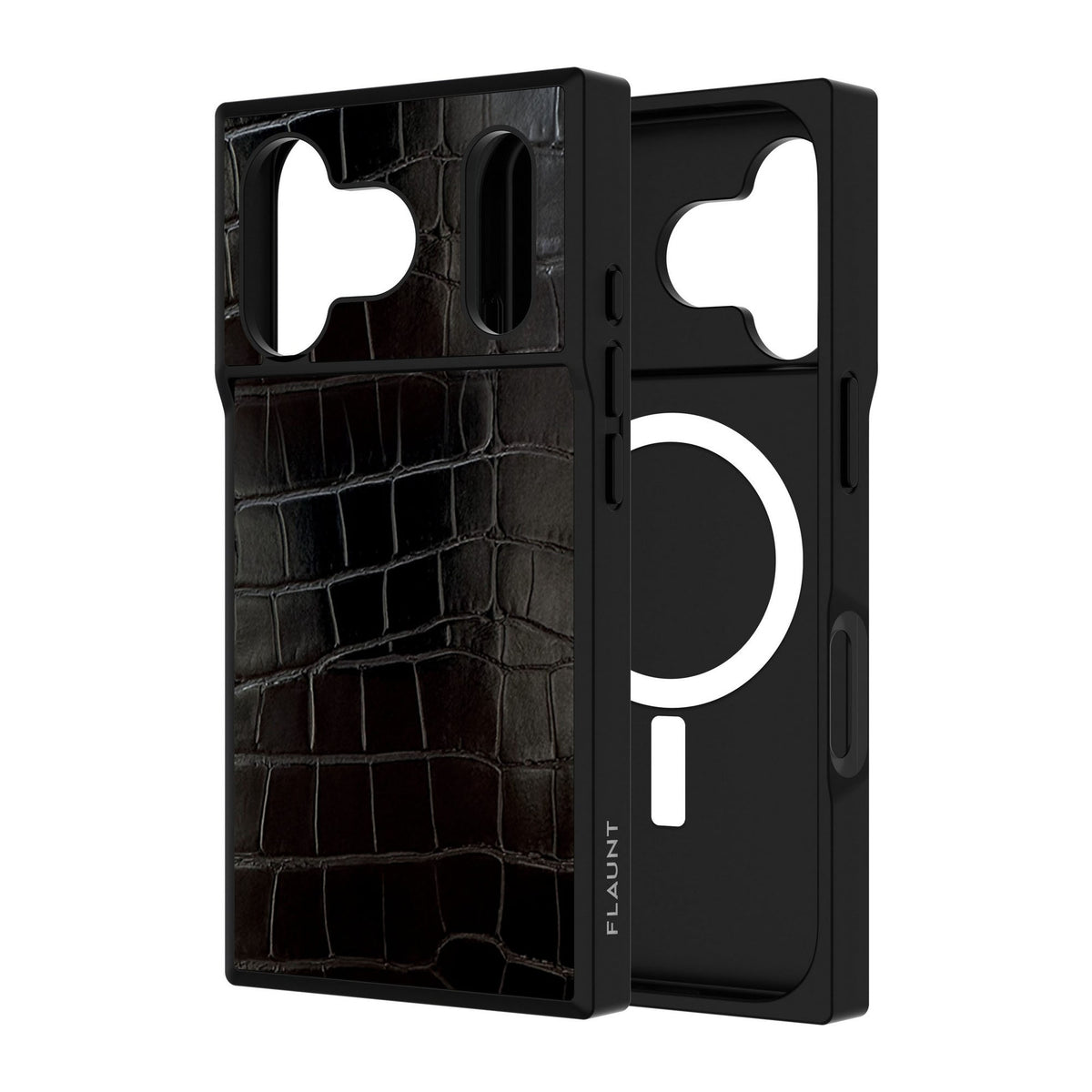iPhone 18 Pro/17 Pro FLAUNT Square Faux Leather MagSafe Case - Black Crocodile - 15-14591