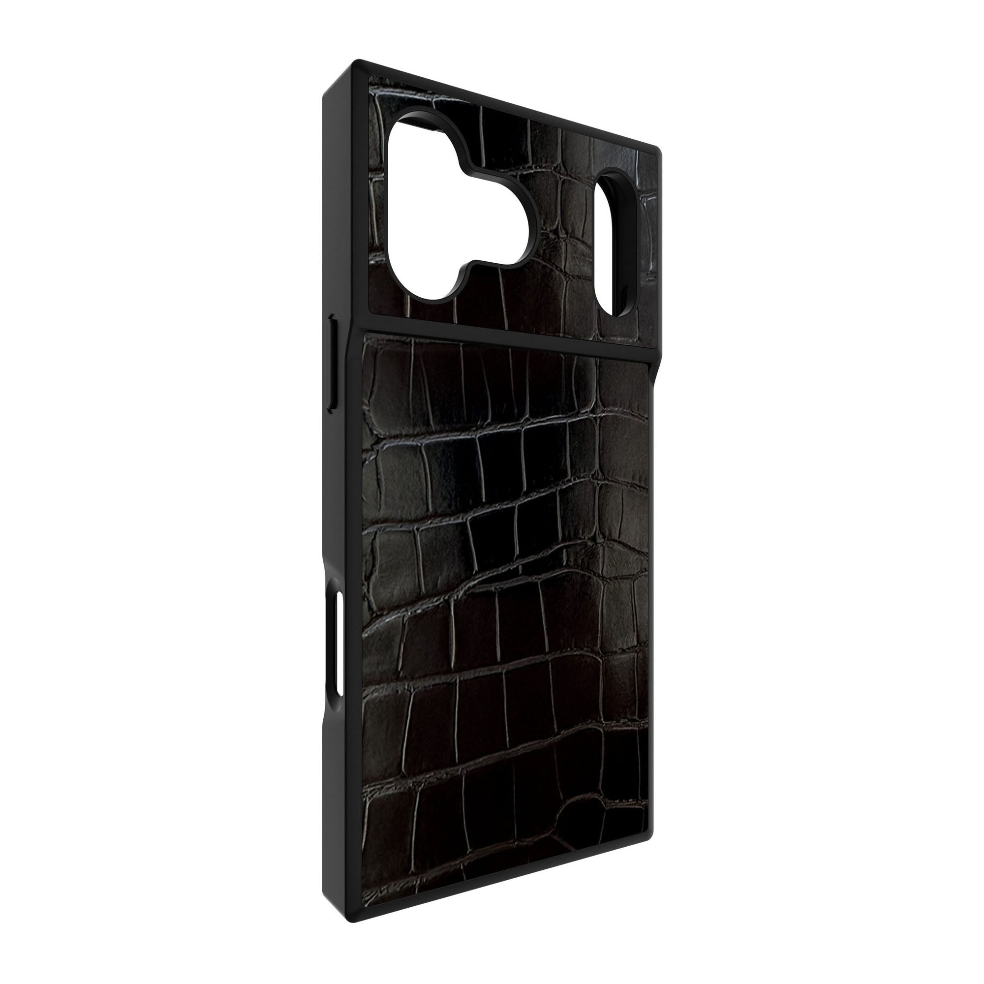 iPhone 17 Pro Max FLAUNT Square Faux Leather MagSafe Case - Black Crocodile - 15-14628