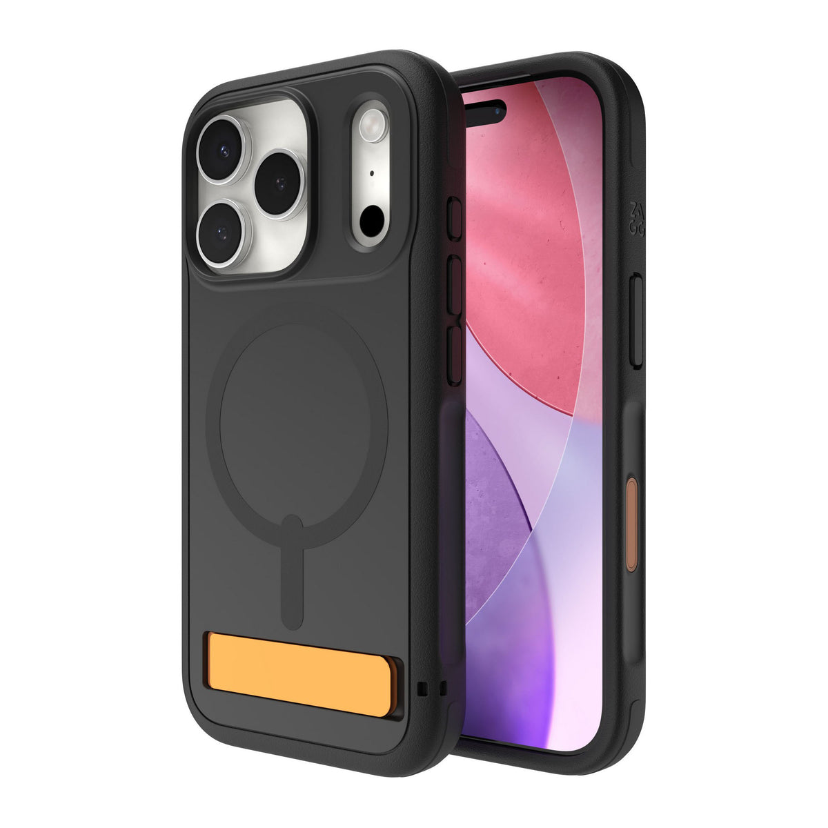 iPhone 18 Pro/17 Pro ZAGG Graphene Sedona Snap Kickstand Case - Flood Black/Orange - 15-14714
