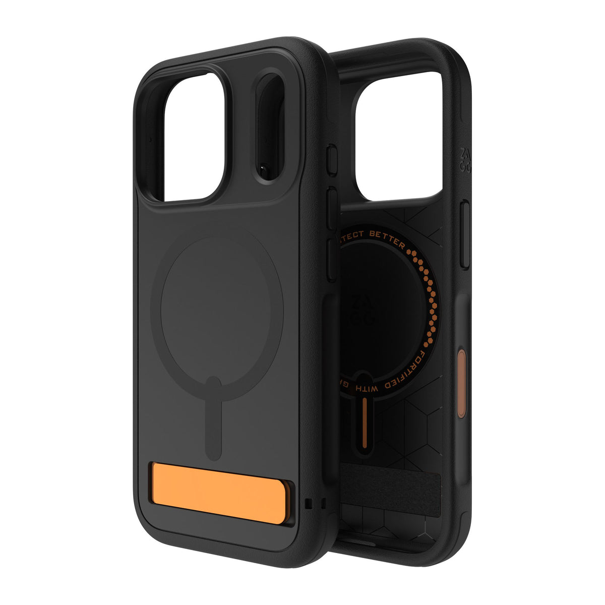 iPhone 18 Pro/17 Pro ZAGG Graphene Sedona Snap Kickstand Case - Flood Black/Orange - 15-14714