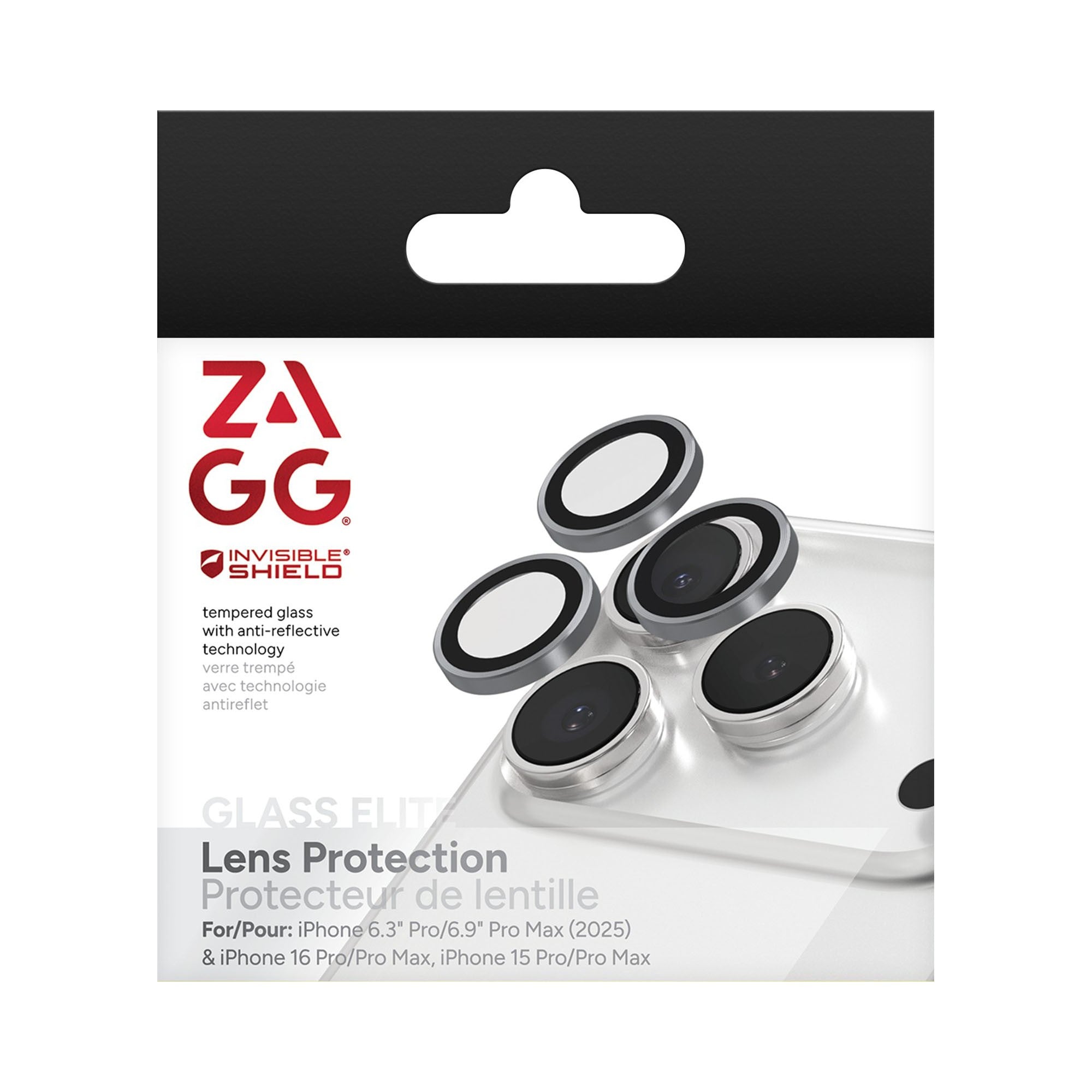 iPhone 17 Pro/Pro Max ZAGG InvisibleShield Glass Elite Camera Rings Lens Protector - Silver - 15-14734