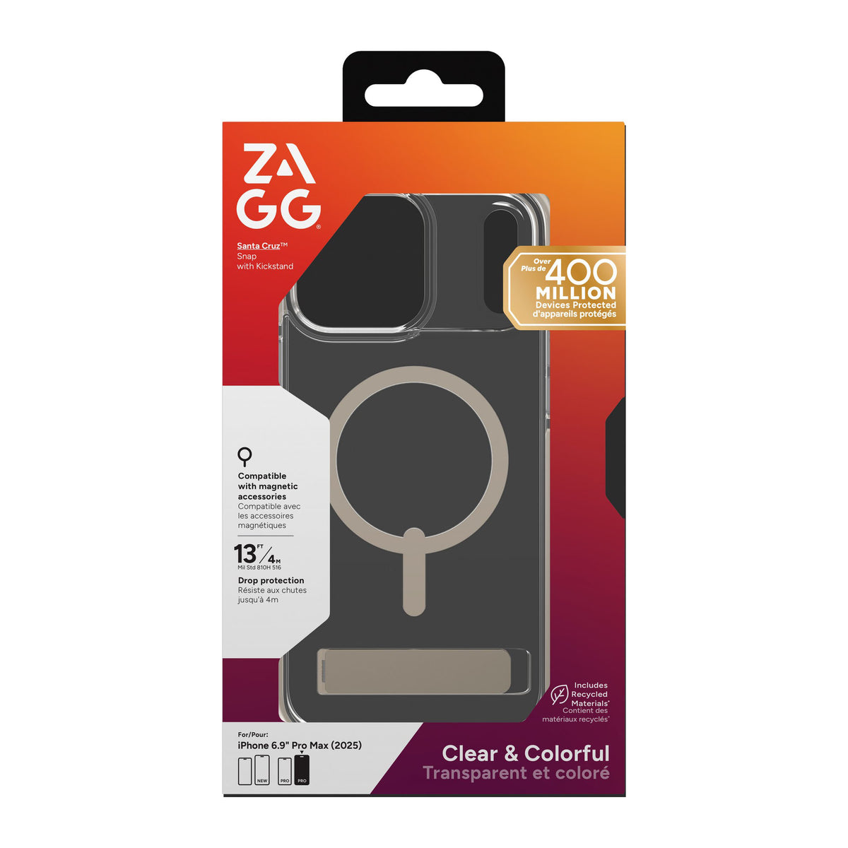 iPhone 17 Pro Max ZAGG Graphene Santa Cruz Snap Kickstand Case - Titanium - 15-14749