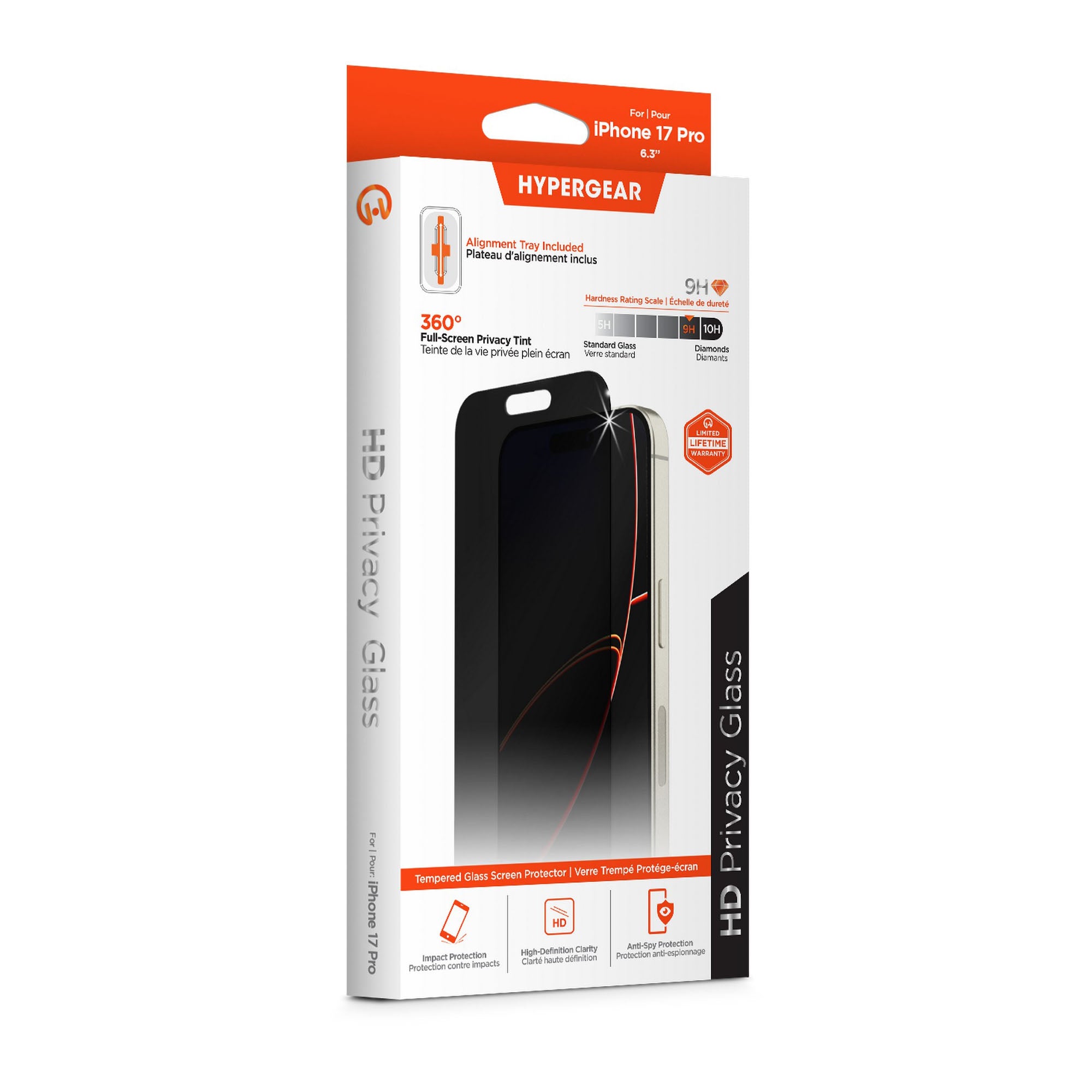 iPhone 17 Pro HyperGear 4-way Privacy Glass Screen Protector w/Installation Applicator Tray - 15-14885