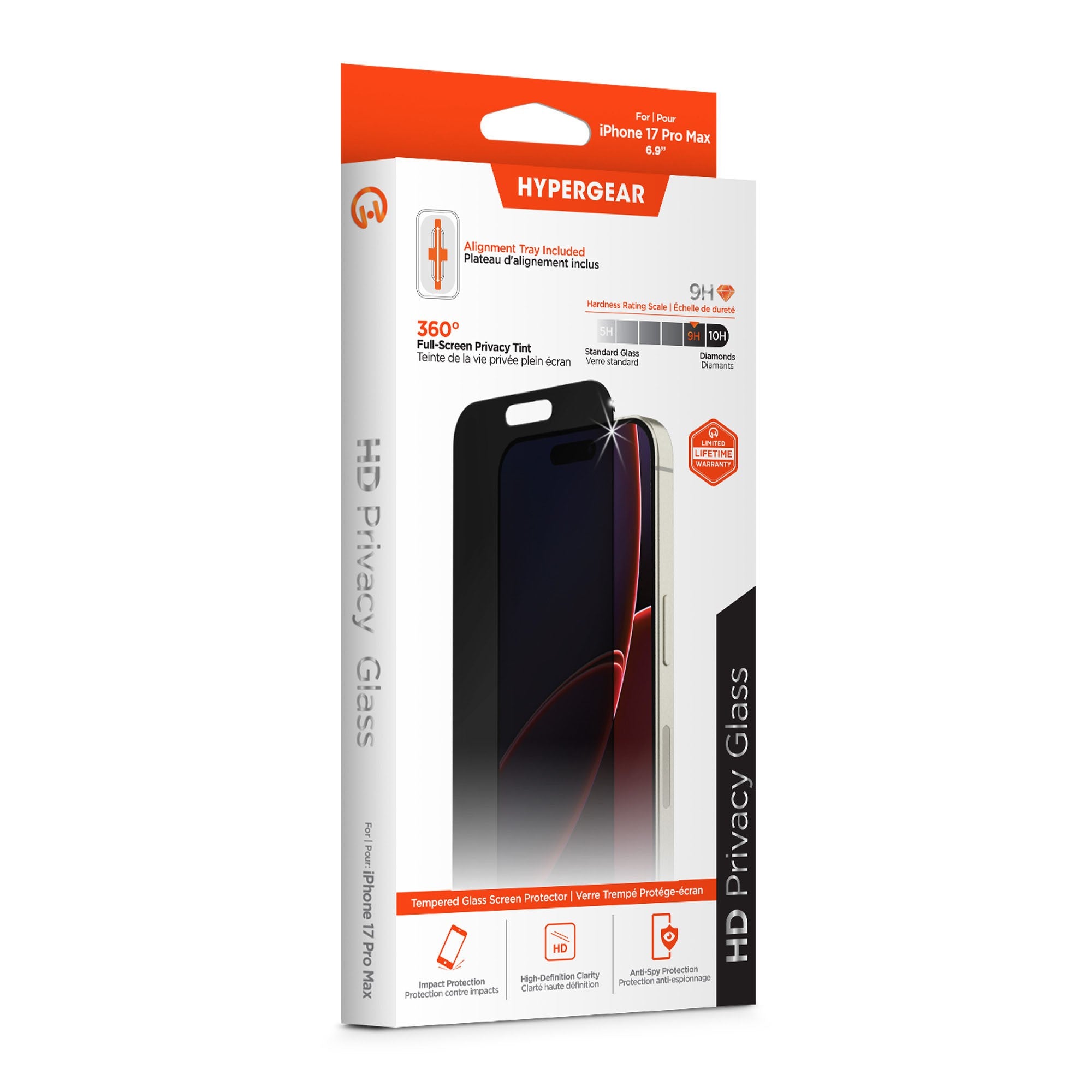 iPhone 17 Pro Max HyperGear 4-way Privacy Glass Screen Protector w/Installation Applicator Tray - 15-14887