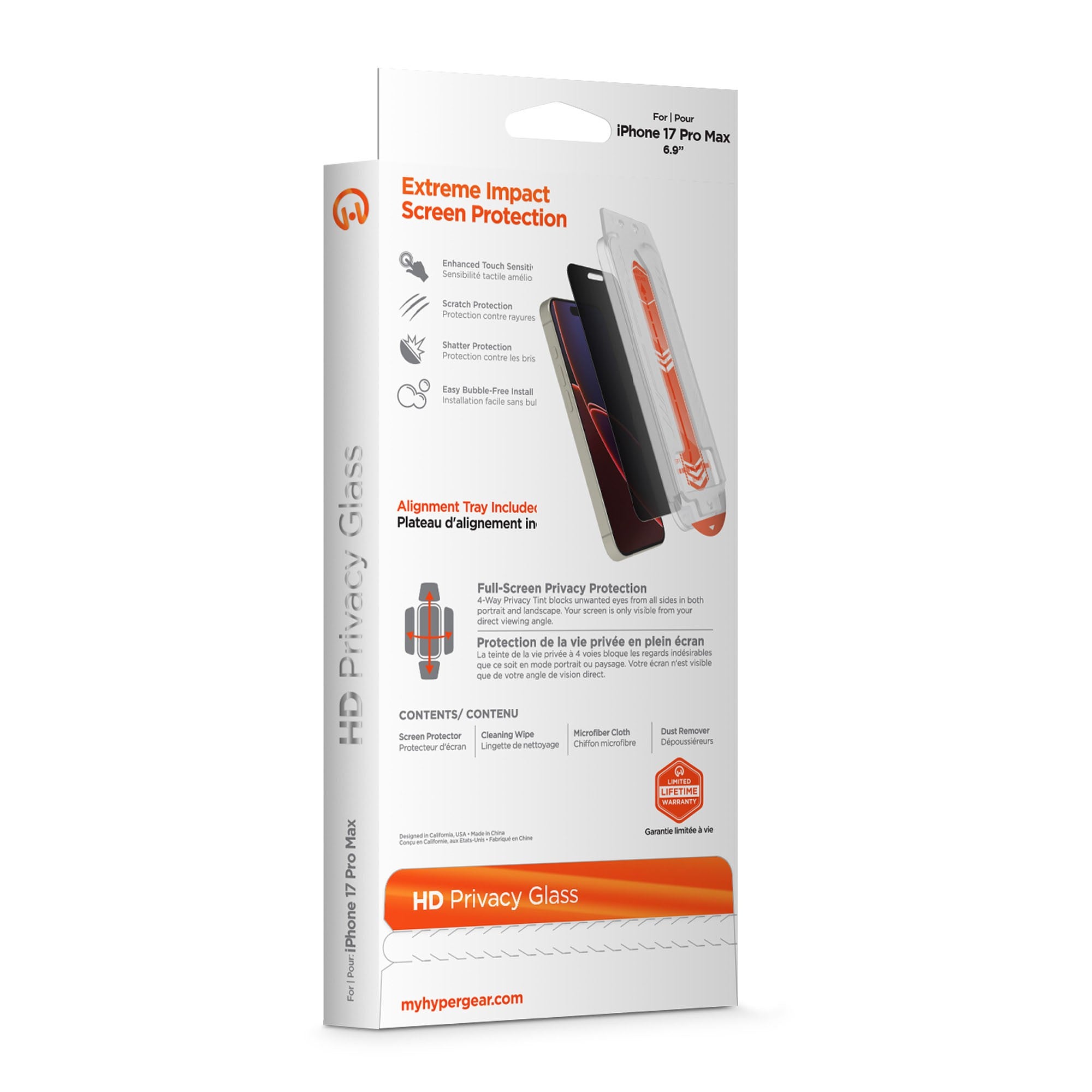 iPhone 17 Pro Max HyperGear 4-way Privacy Glass Screen Protector w/Installation Applicator Tray - 15-14887