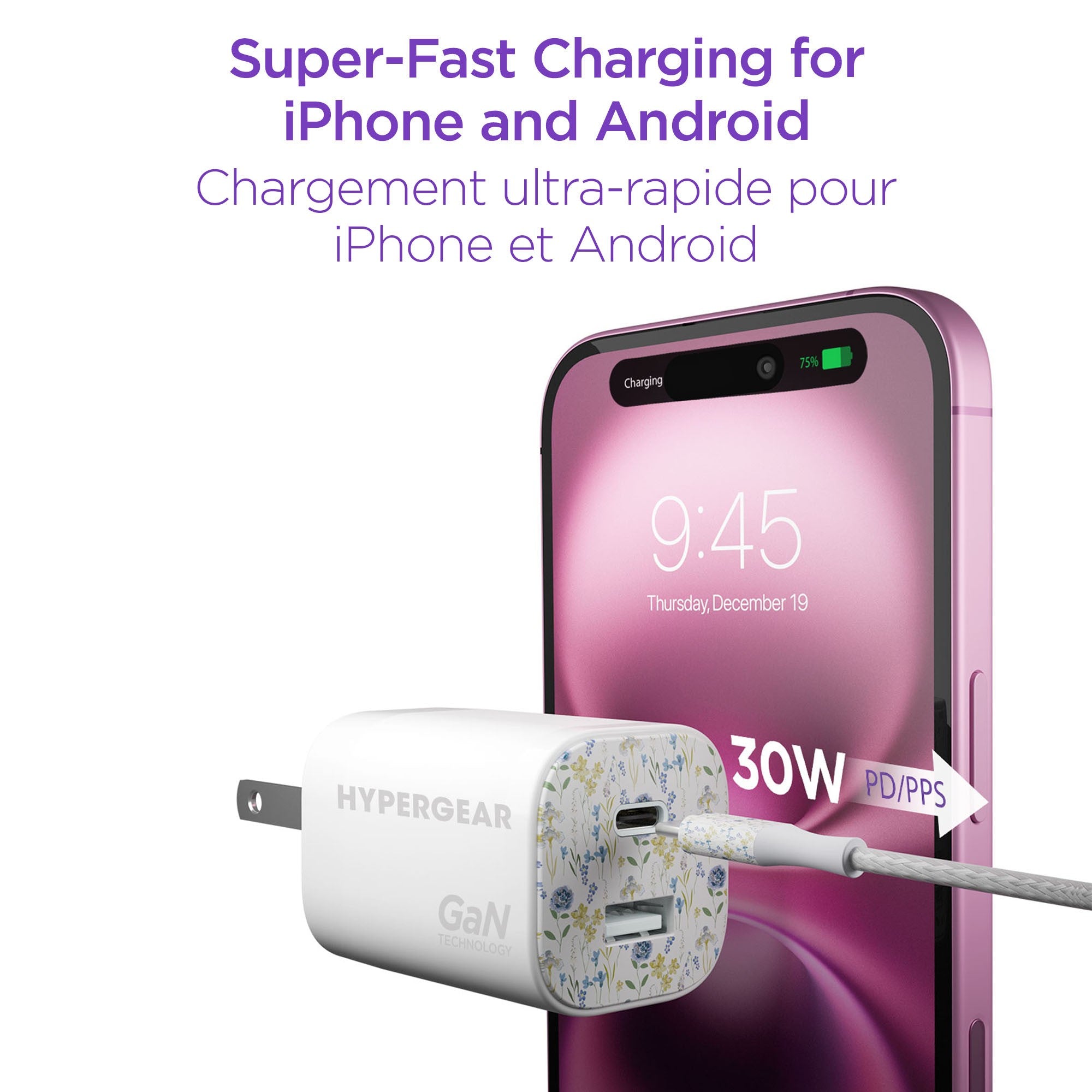 HyperGear 30W USB-C PD Charging Kit with Travel Pouch - Floral - 15-14937