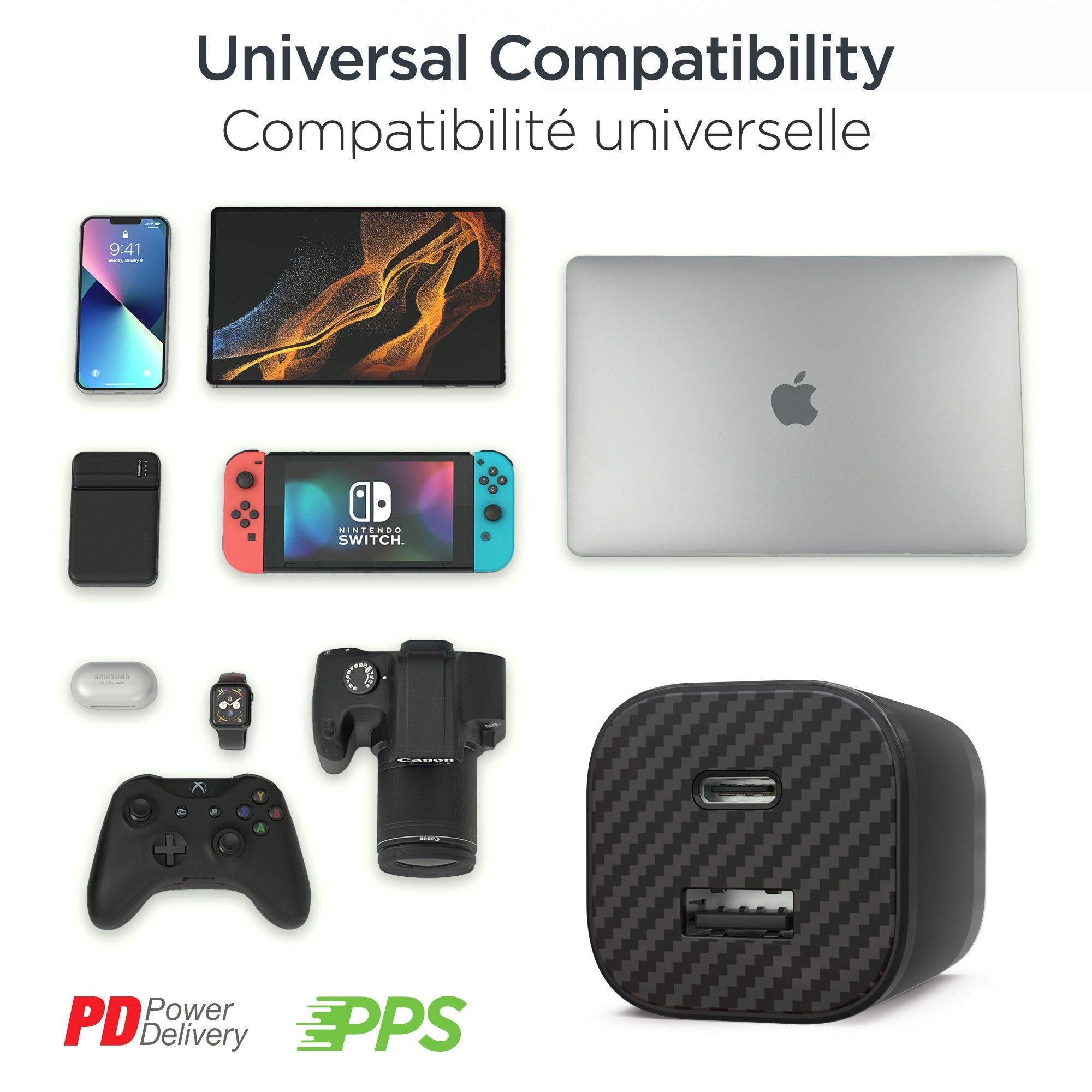 HyperGear 30W USB-C PD Charging Kit with Travel Pouch - Carbon Fibre - 15-14938