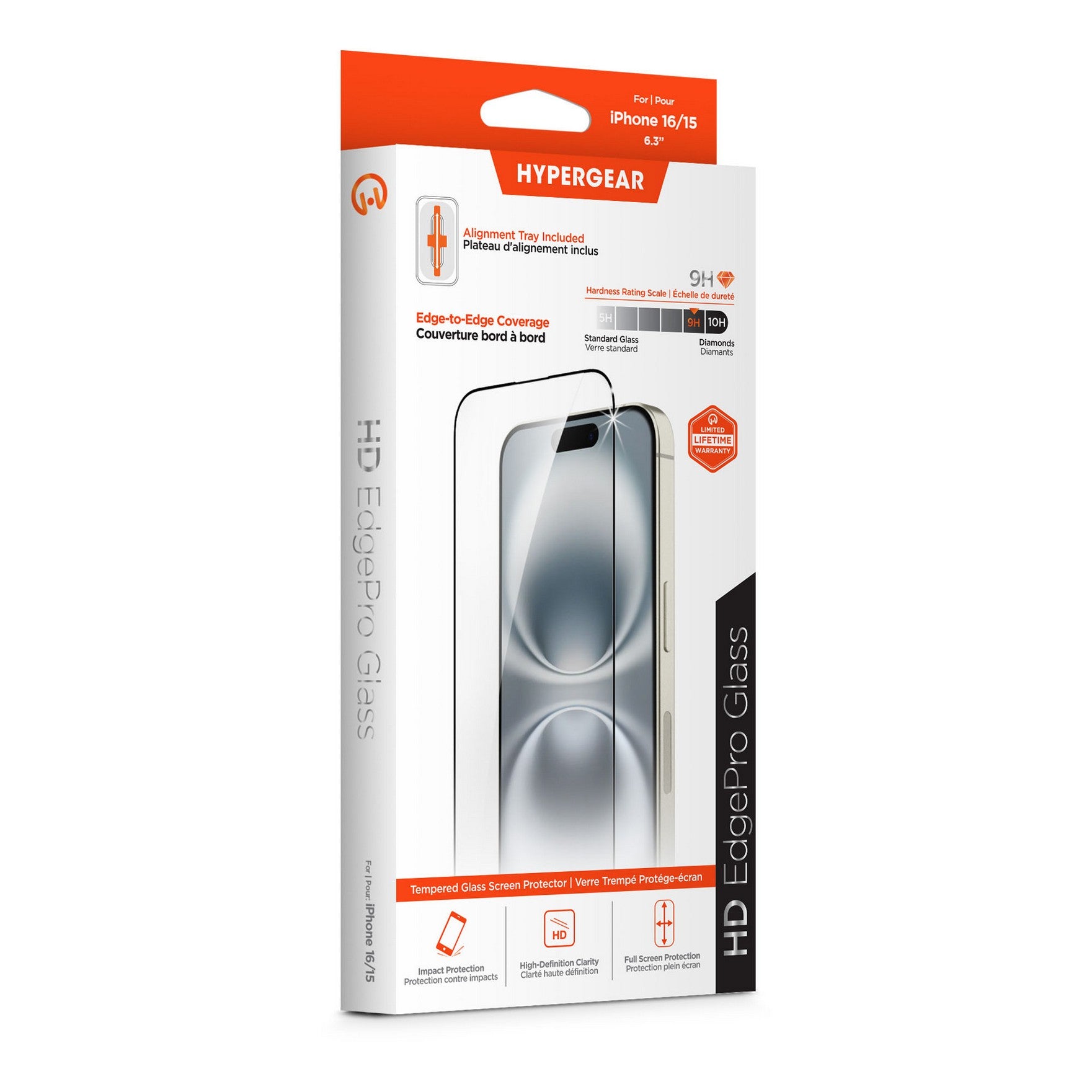 iPhone 16/15 HyperGear Edge-to-Edge Glass Screen Protector w/Installation Applicator Tray - 15-15057
