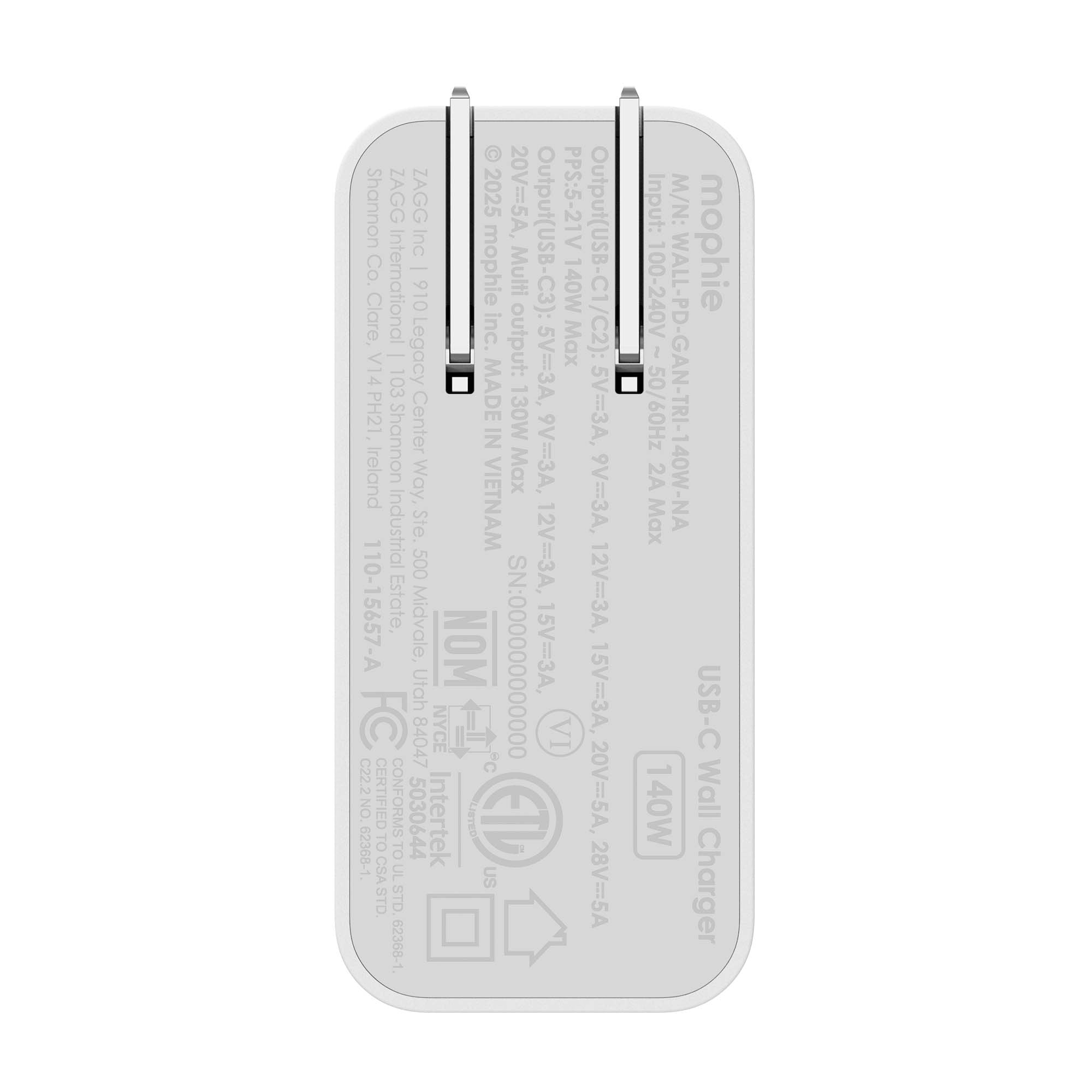 Mophie Speedport 140W Tri USB-C Wall Charger - White - 15-15072