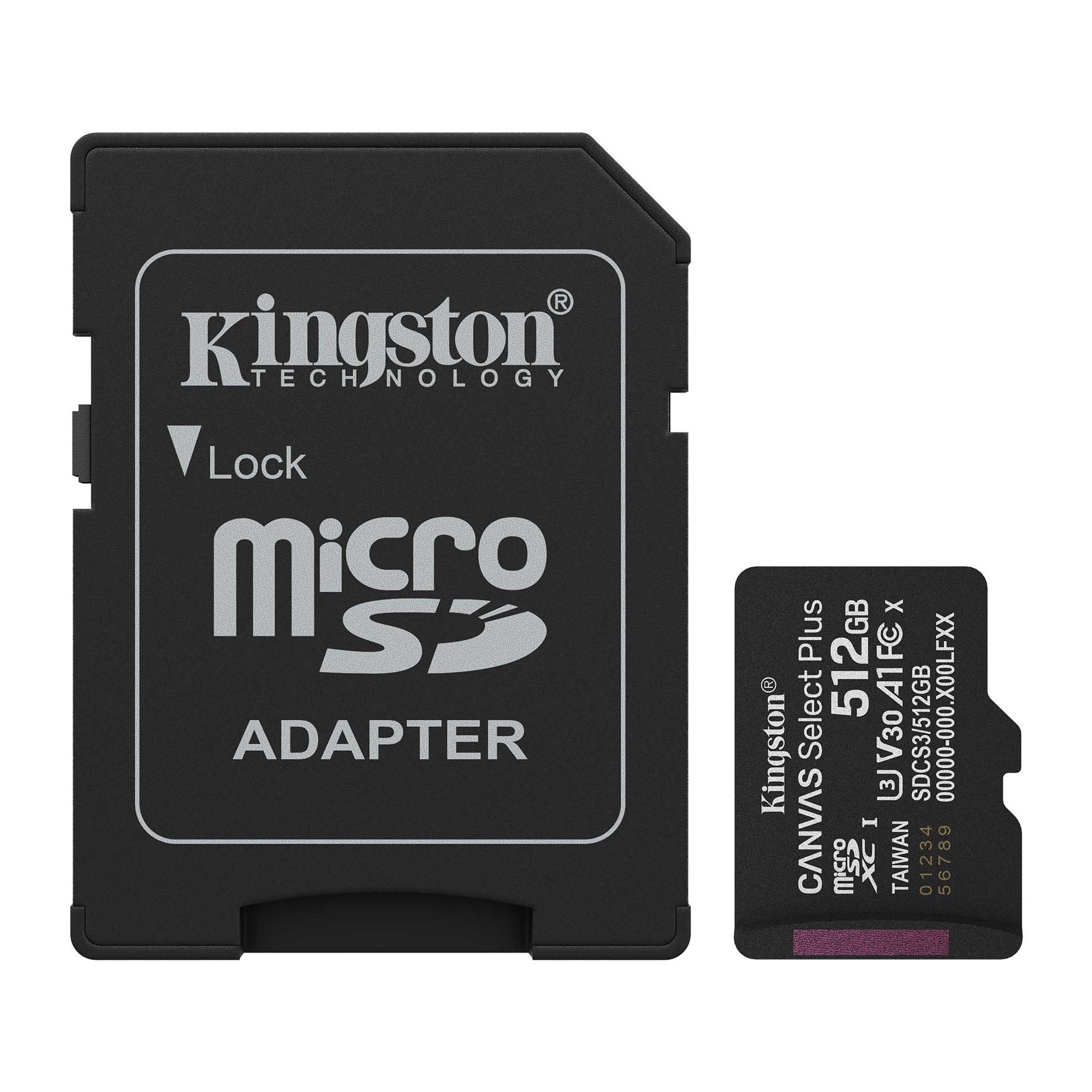 Kingston 512GB microSDXC Canvas Select Plus Gen3 150MB/s A1 Card + Adapter - 15-15110