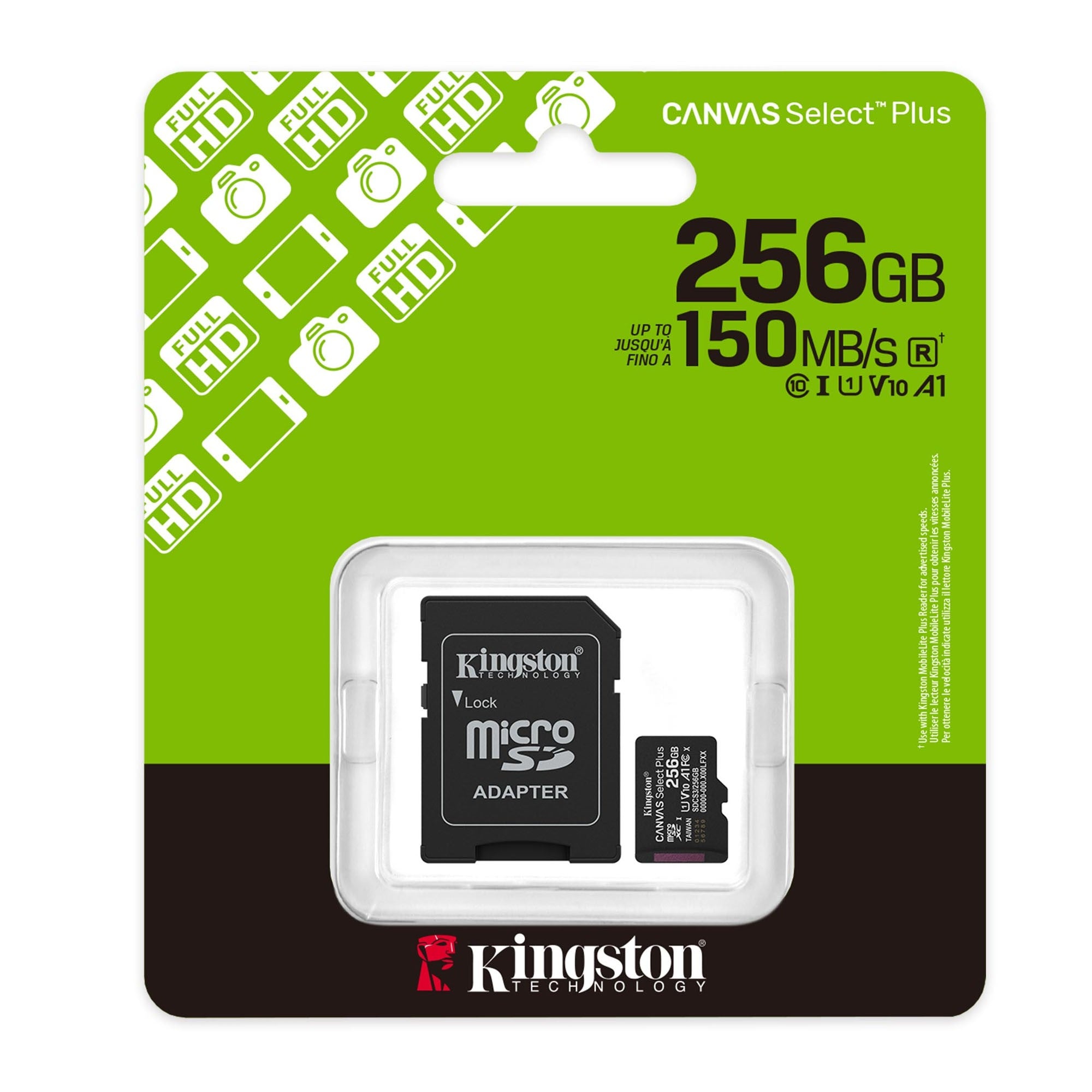 Kingston 256GB microSDXC Canvas Select Plus Gen3 150MB/s A1 Card + Adapter - 15-15111