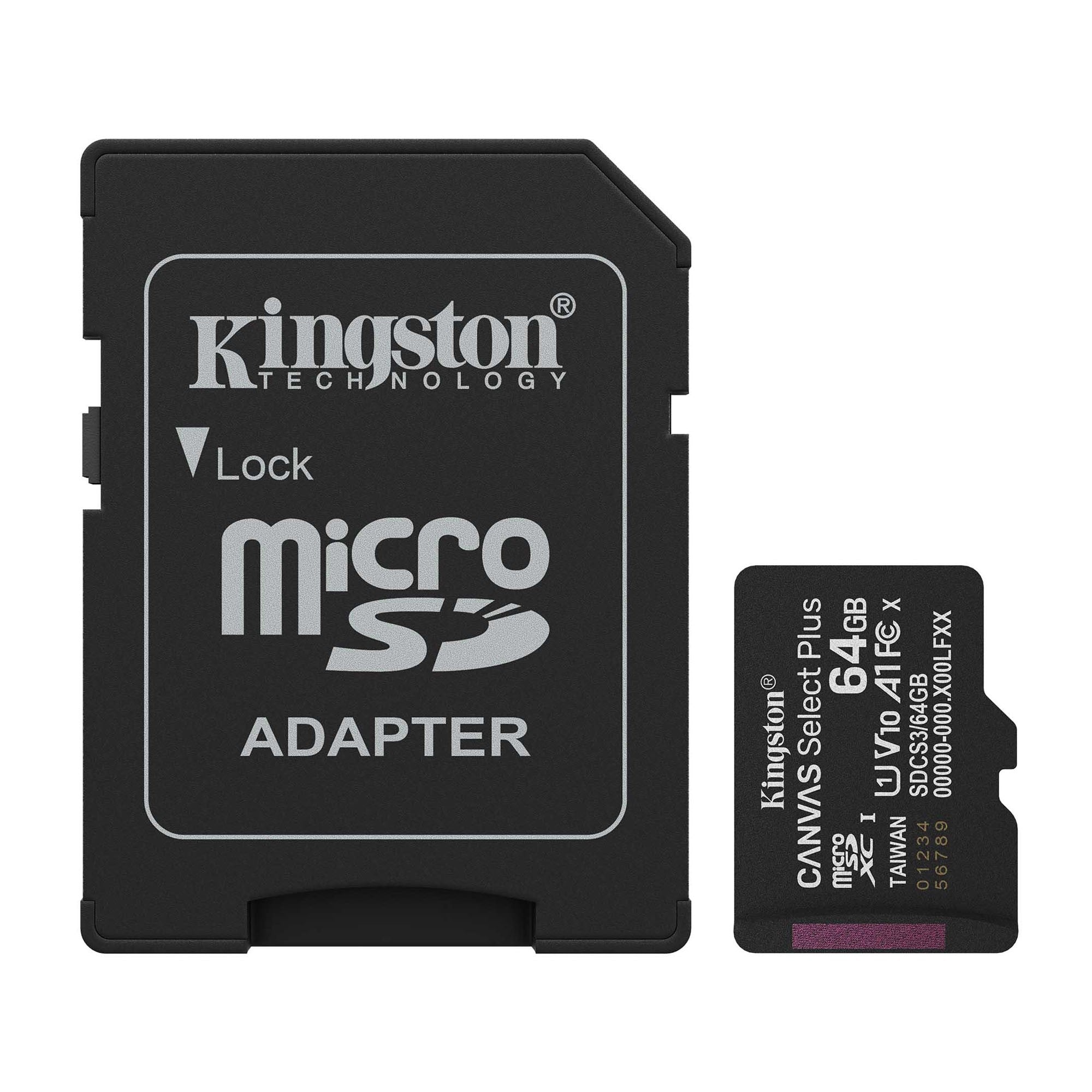 Kingston 64GB microSDXC Canvas Select Plus Gen3 100MB/s A1 Card + Adapter - 15-15113
