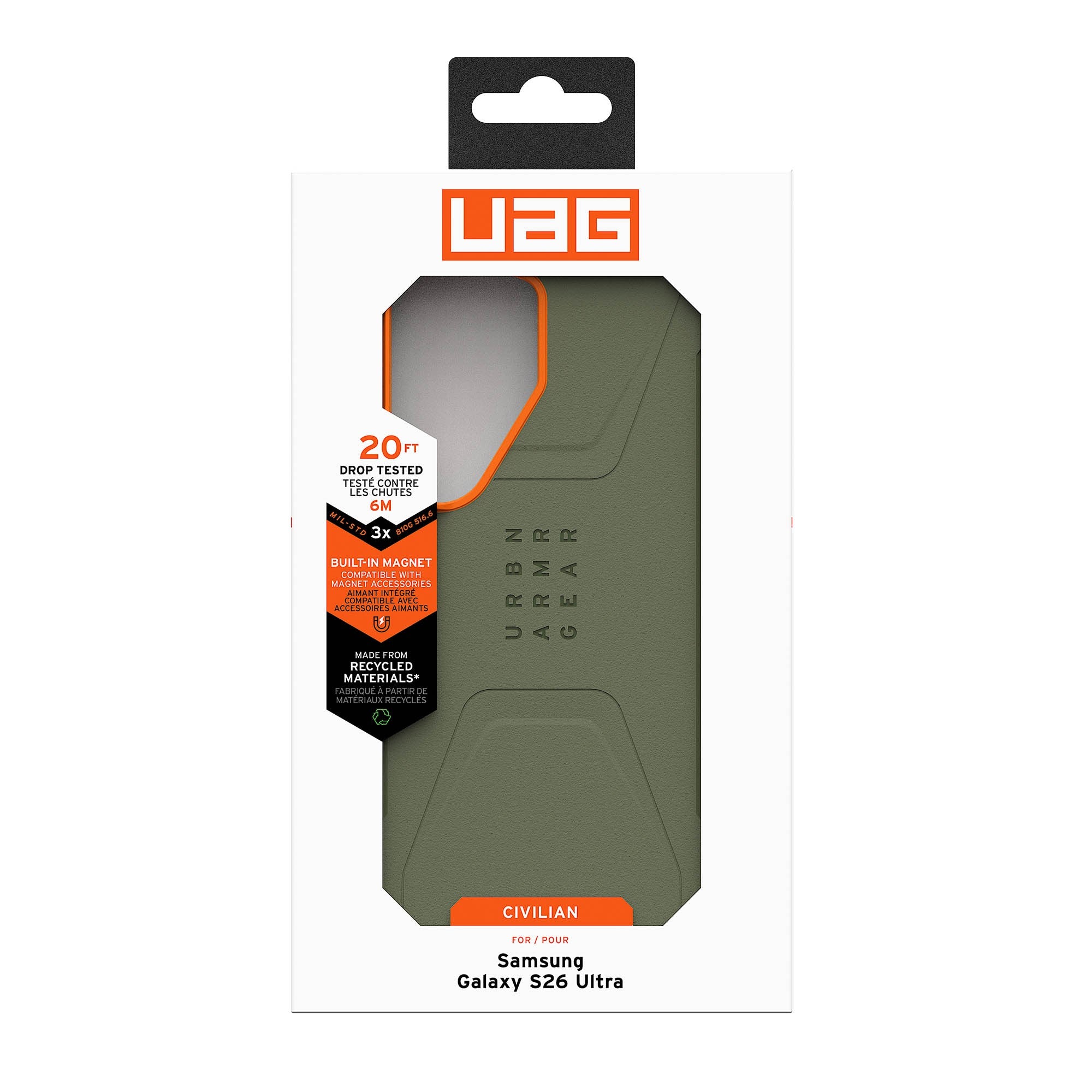 Samsung Galaxy S26 Ultra UAG Civilian w/Magnet Case - Olive Drab/Orange - 15-15132